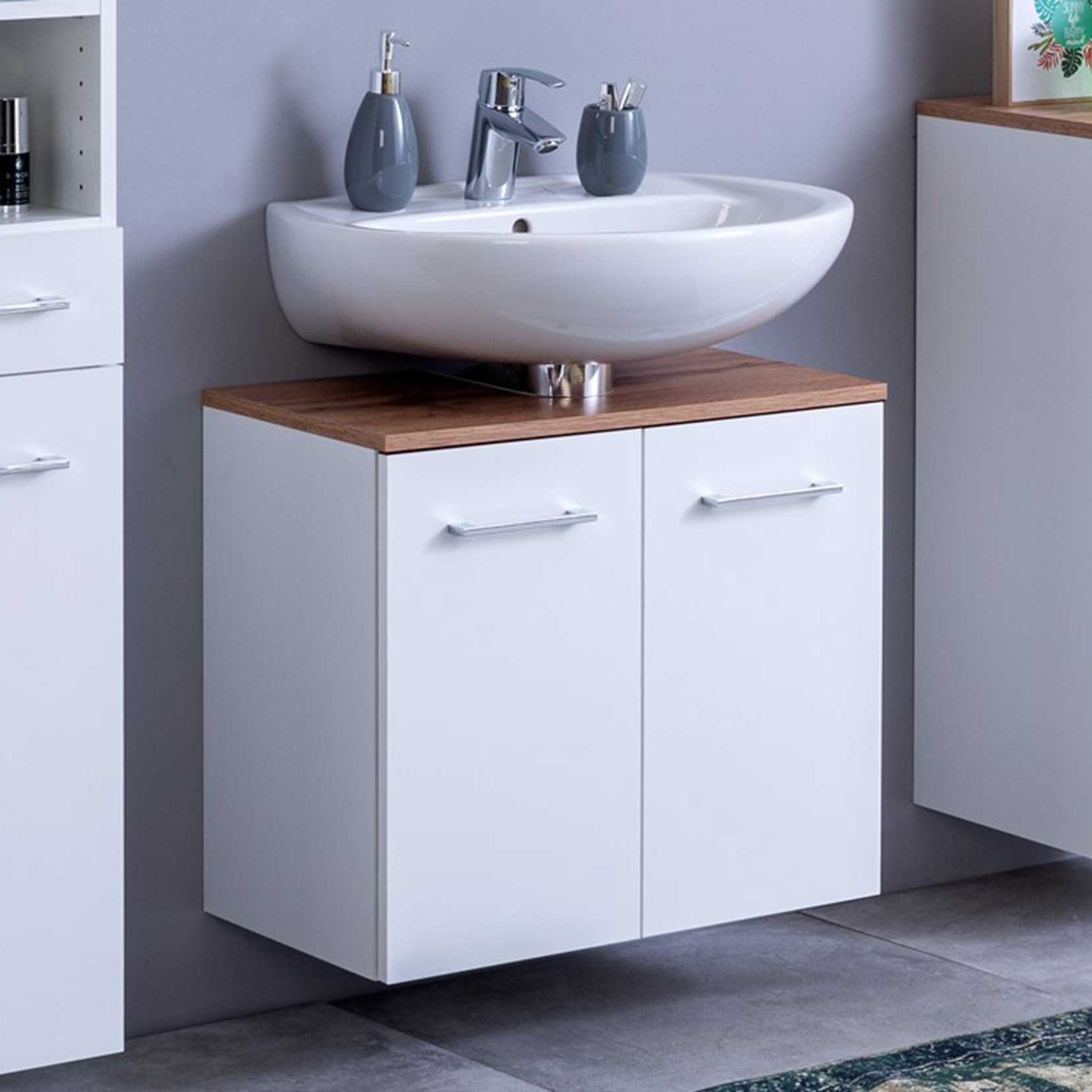 Meuble sous lavabo Pares 60cm 2 tiroirs - blanc