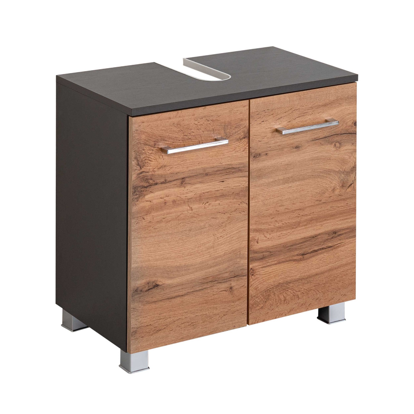 Meuble sous lavabo Pares 60cm 2 tiroirs - graphite/chêne wotan - Image 10