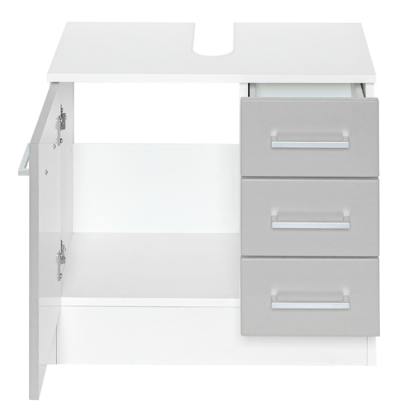 Meuble sous lavabo Ricca 60cm 1 porte & 3 tiroirs - blanc/gris clair - Image 2