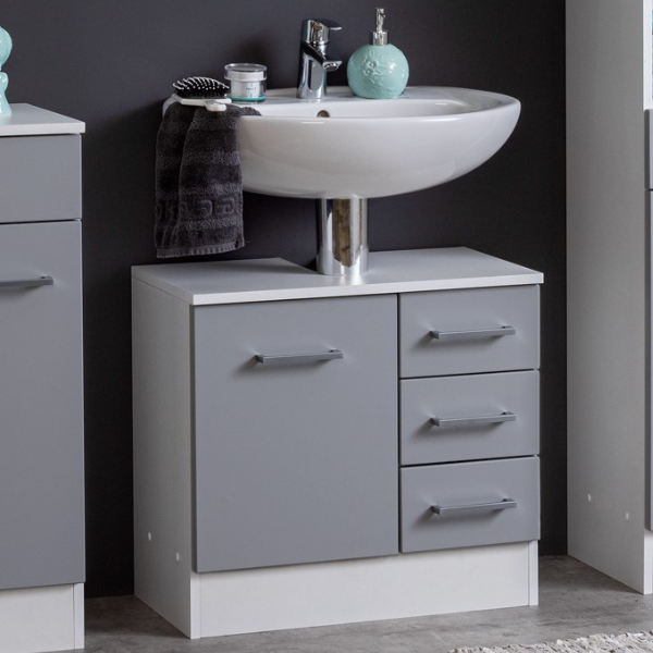 Meuble sous lavabo Ricca 60cm 1 porte & 3 tiroirs - blanc/gris clair - Image 1