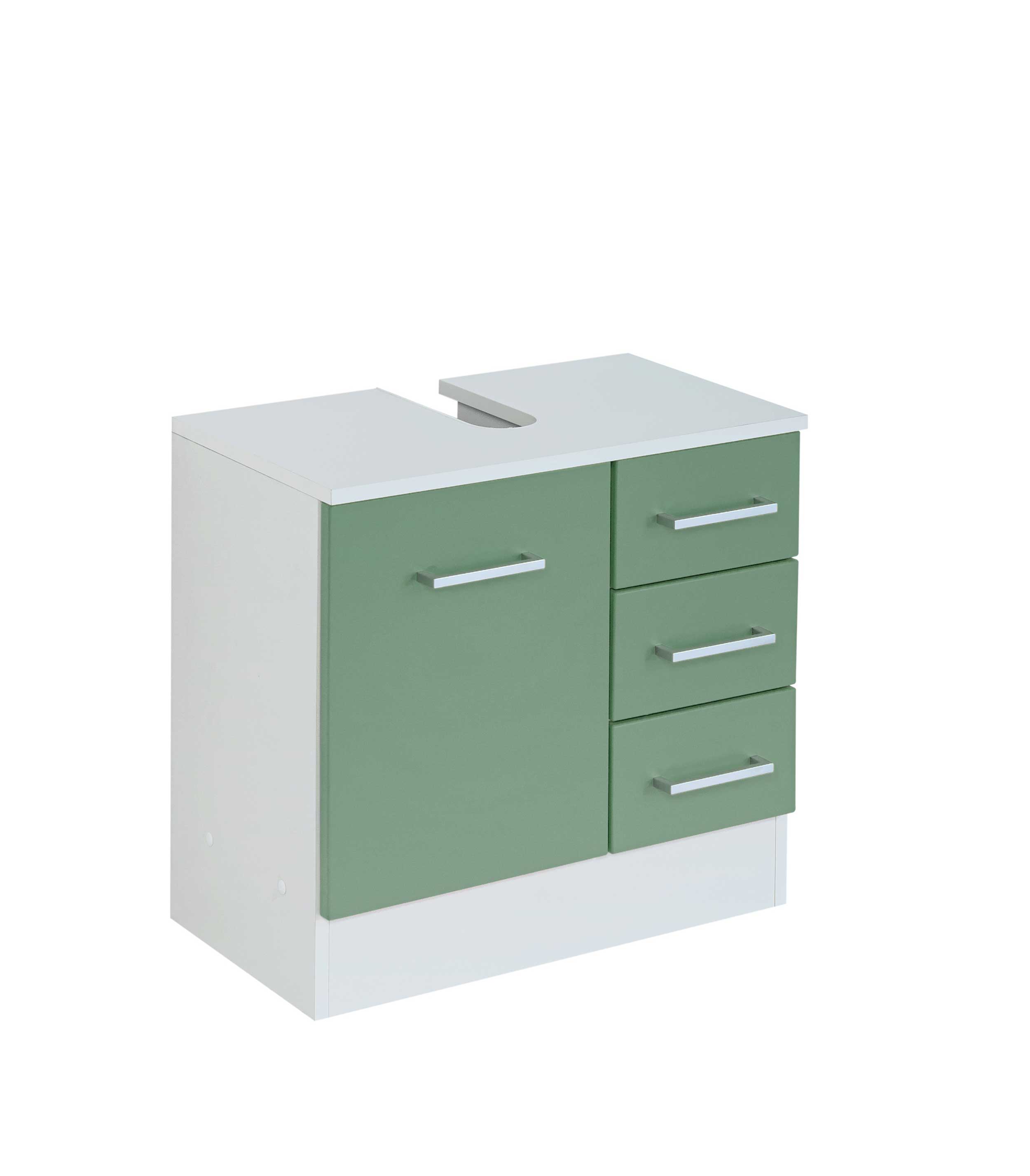Meuble sous lavabo Ricca 60cm 1 porte & 3 tiroirs - blanc/vert - Image 12