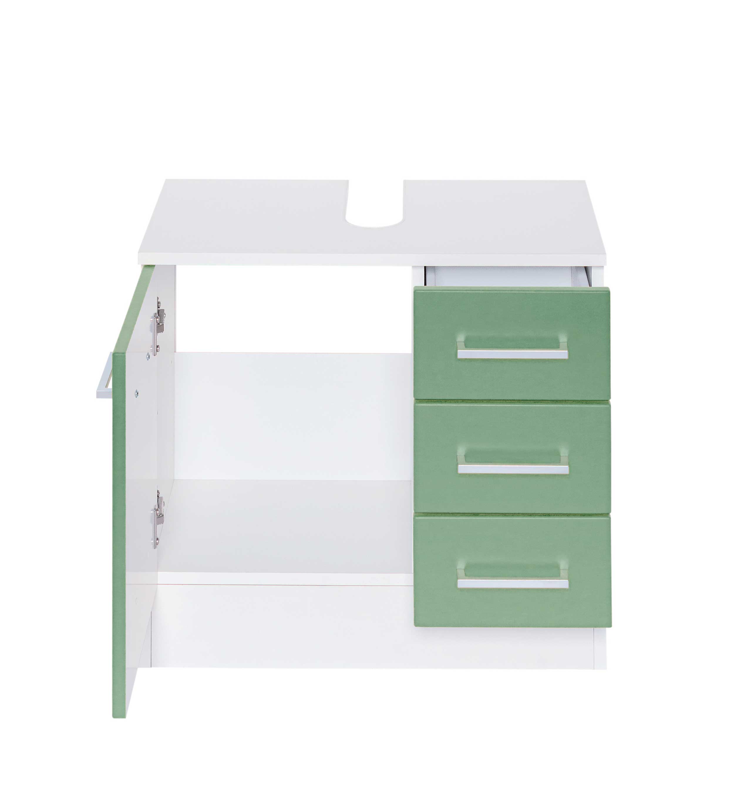 Meuble sous lavabo Ricca 60cm 1 porte & 3 tiroirs - blanc/vert - Image 7