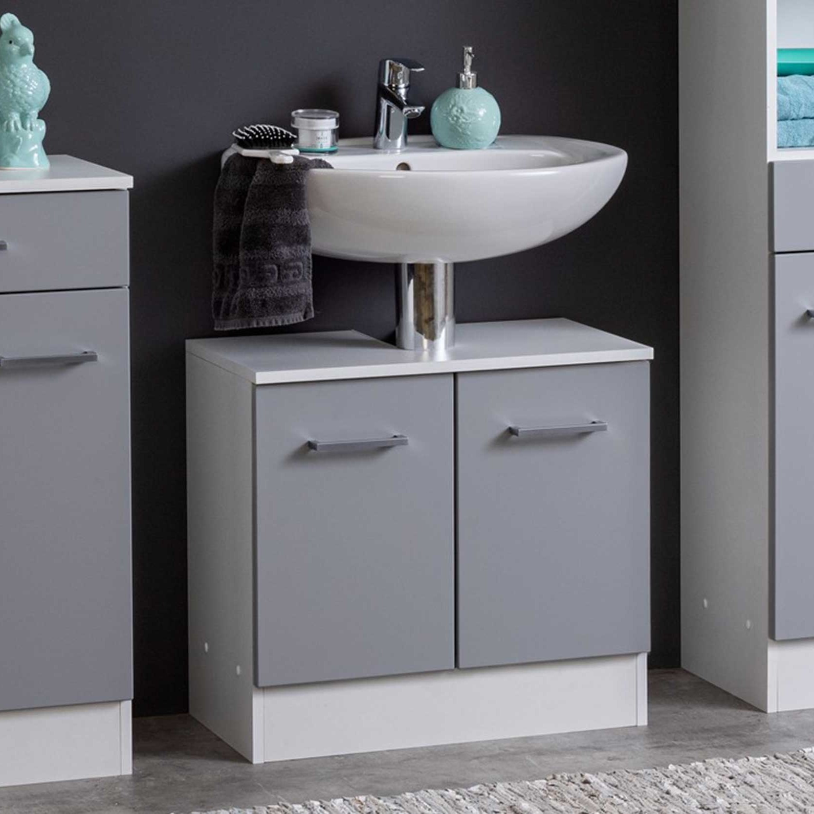 Meuble sous lavabo Ricca 60cm 2 portes - blanc/gris clair - Image 1