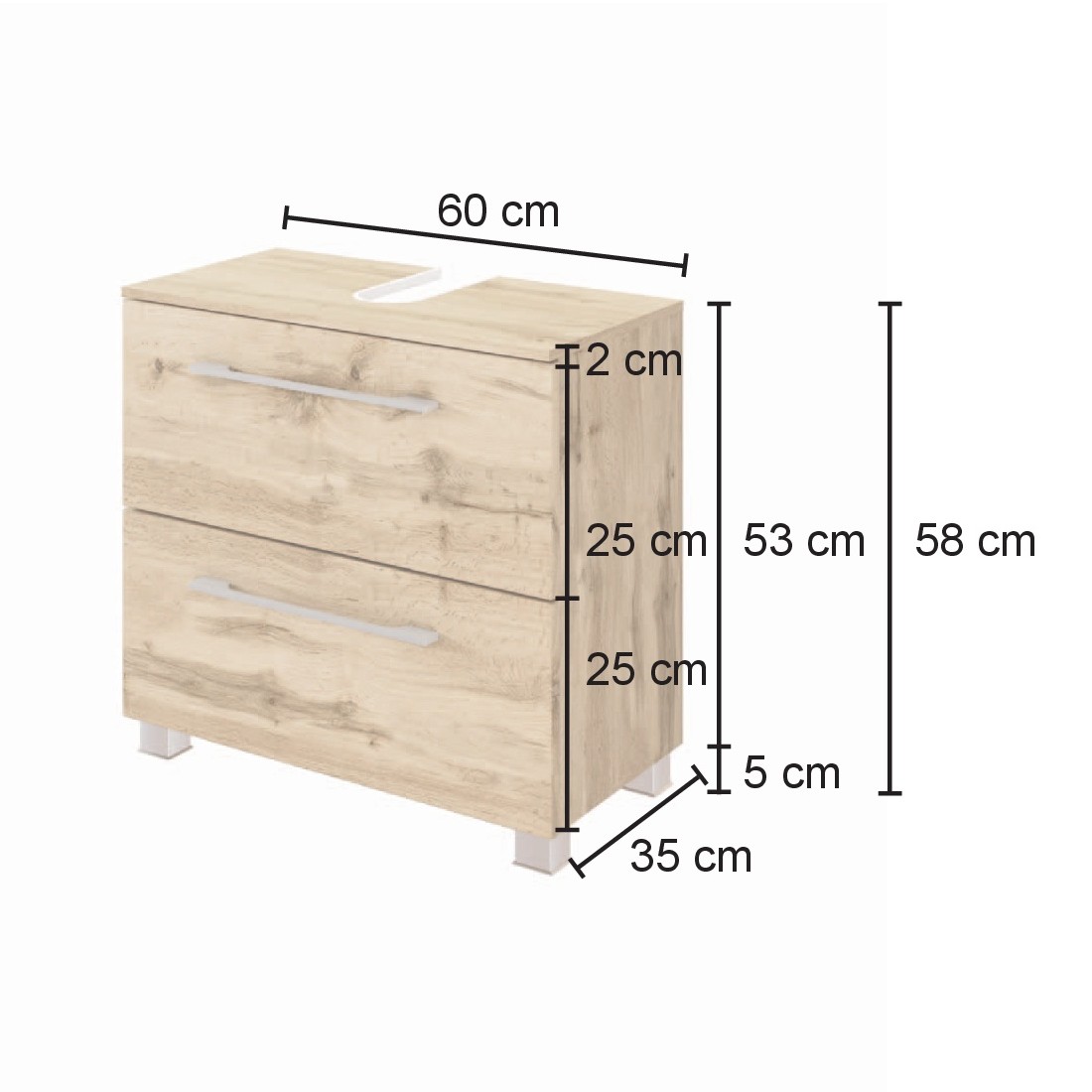 Meuble sous lavabo Sefa 60cm 1 porte & 1 tiroir - chêne/blanc - Image 5