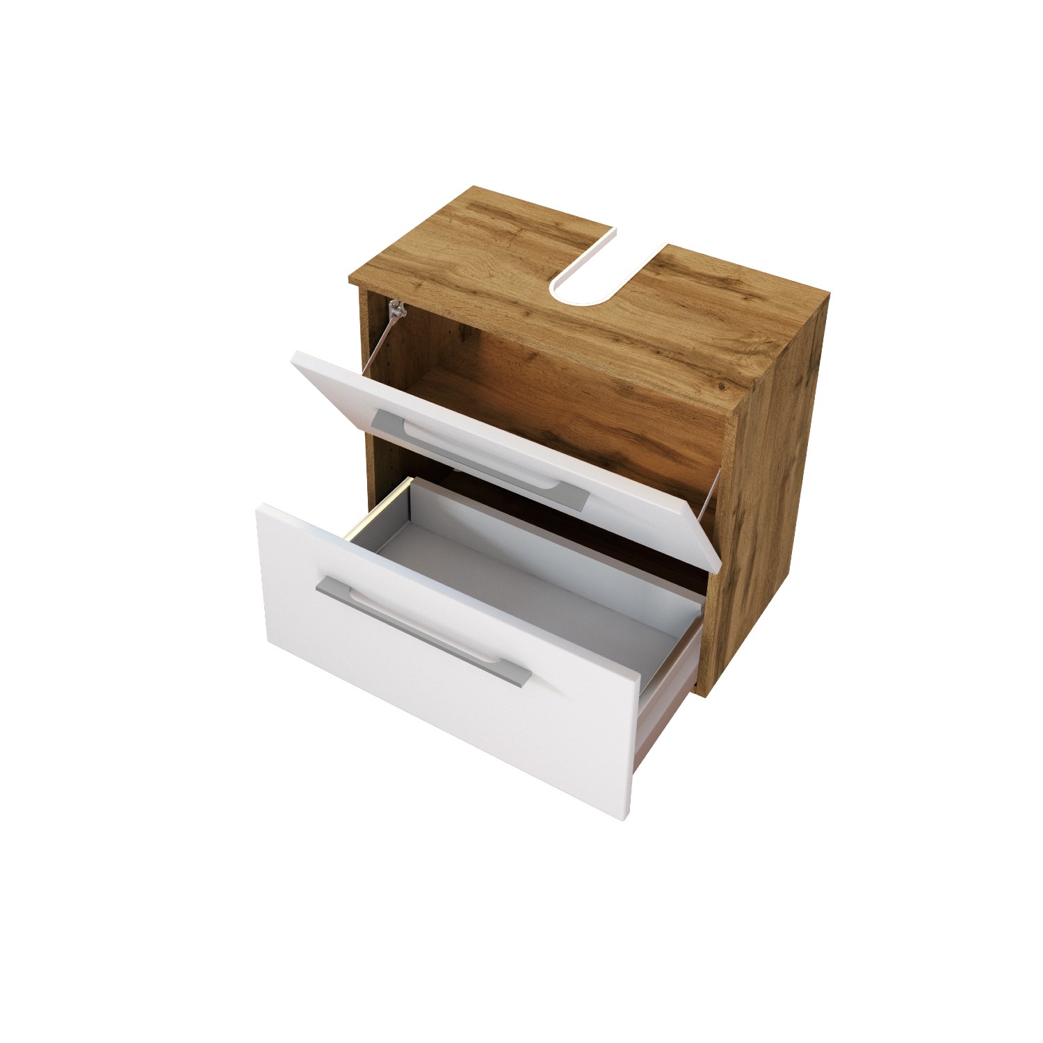 Meuble sous lavabo Sefa 60cm 1 porte & 1 tiroir - chêne/blanc - Image 9