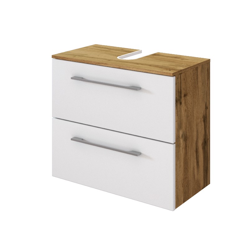 Meuble sous lavabo Sefa 60cm 1 porte & 1 tiroir - chêne/blanc - Image 10