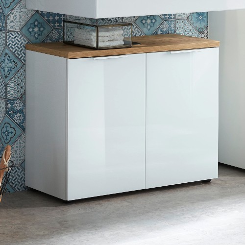 Meuble sous lavabo Sepp avec 2 portes - blanc/chêne - Image 1