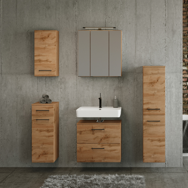 Meuble sous-vasque Malvo 60cm 1 porte pliante & 1 tiroir - chêne/noir - Image 2