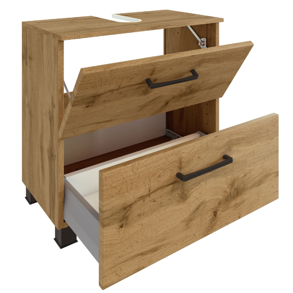 Meuble sous-vasque Malvo 60cm 1 porte pliante & 1 tiroir - chêne/noir - Image 9