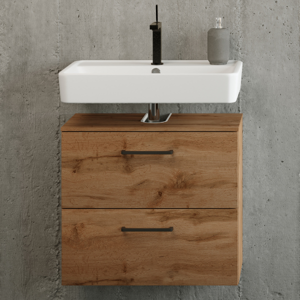 Meuble sous-vasque Malvo 60cm 1 porte pliante & 1 tiroir - chêne/noir - Image 1