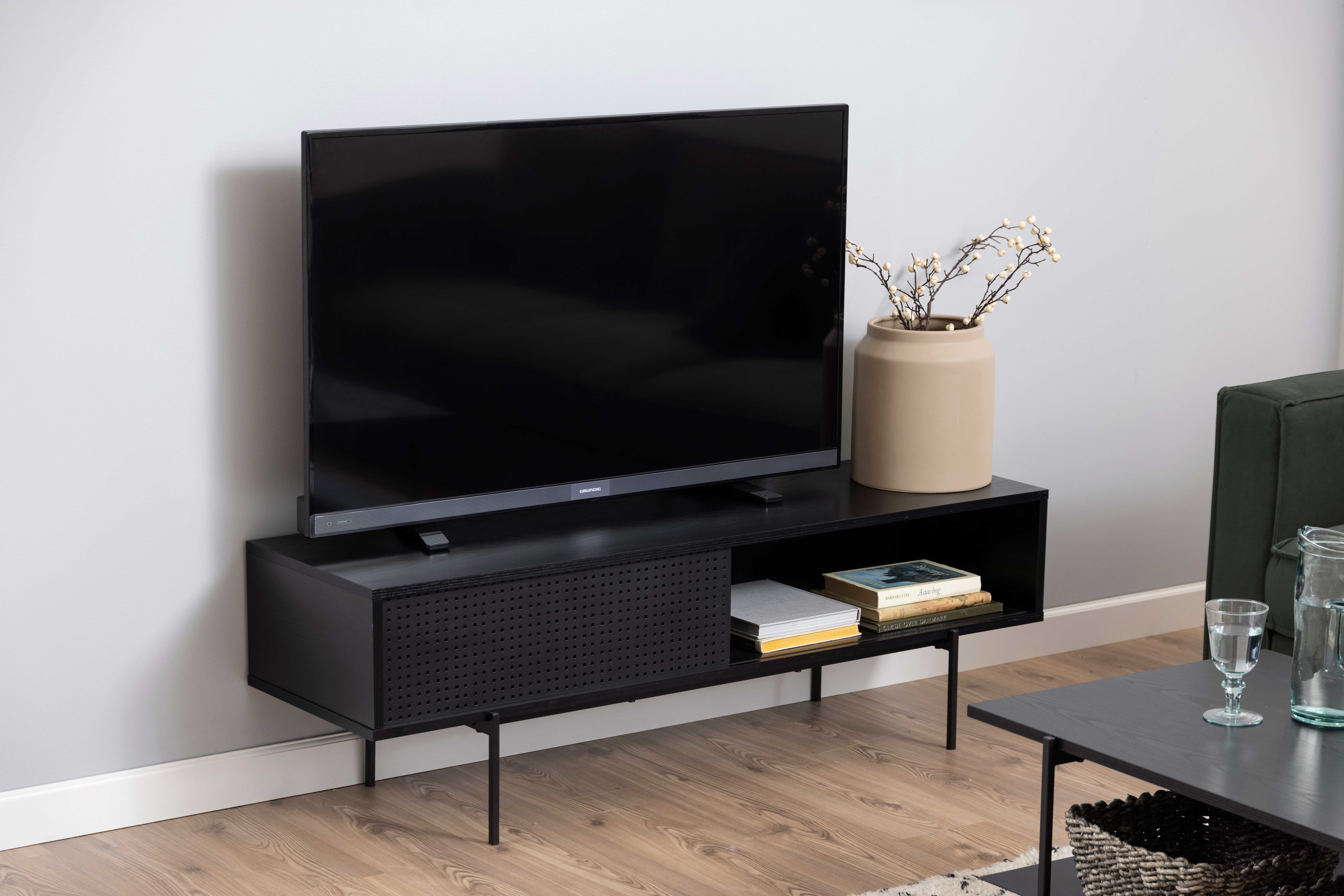 Meuble TV Angus 140 cm avec porte coulissante - noir - Image 12