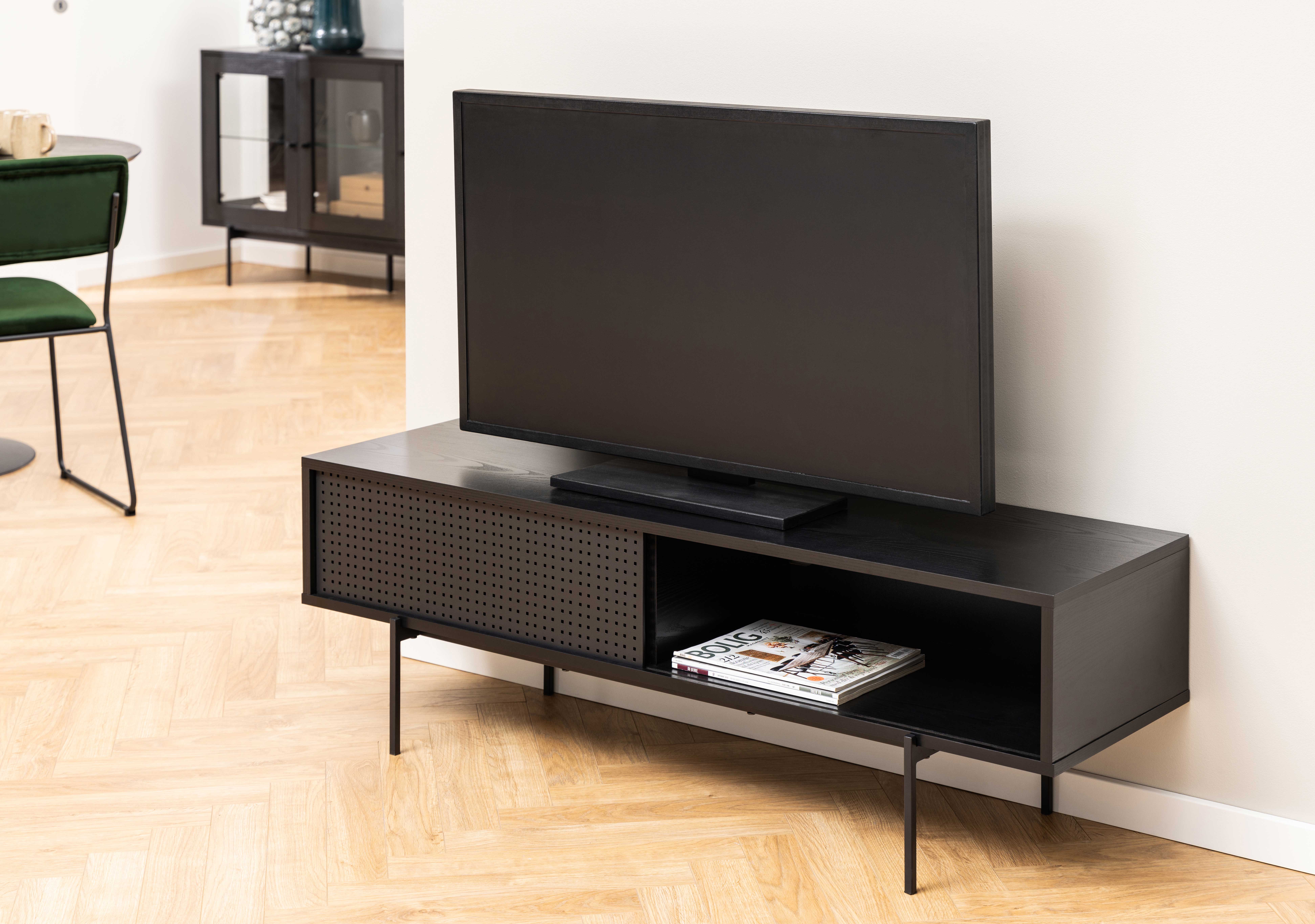 Meuble TV Angus 140 cm avec porte coulissante - noir - Image 8