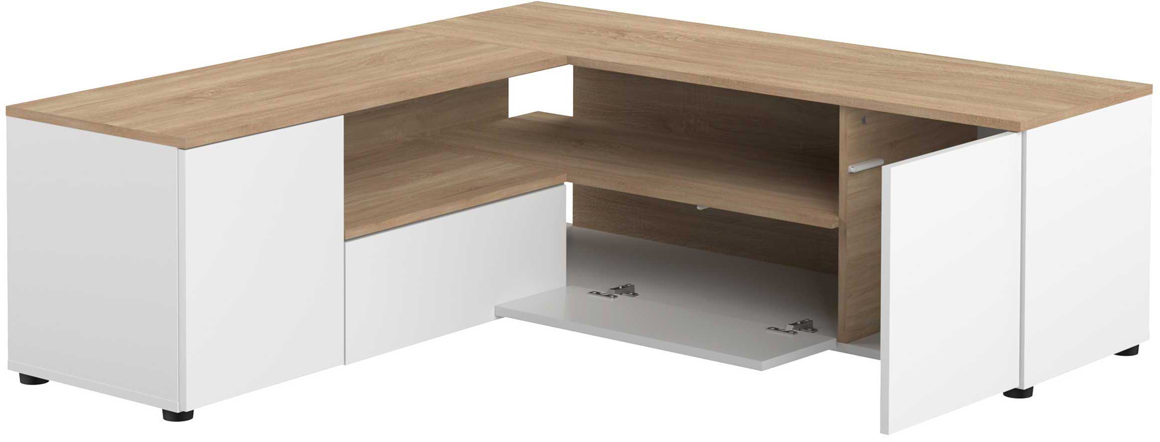 Meuble TV Cleo 130cm - blanc/chêne - Image 2