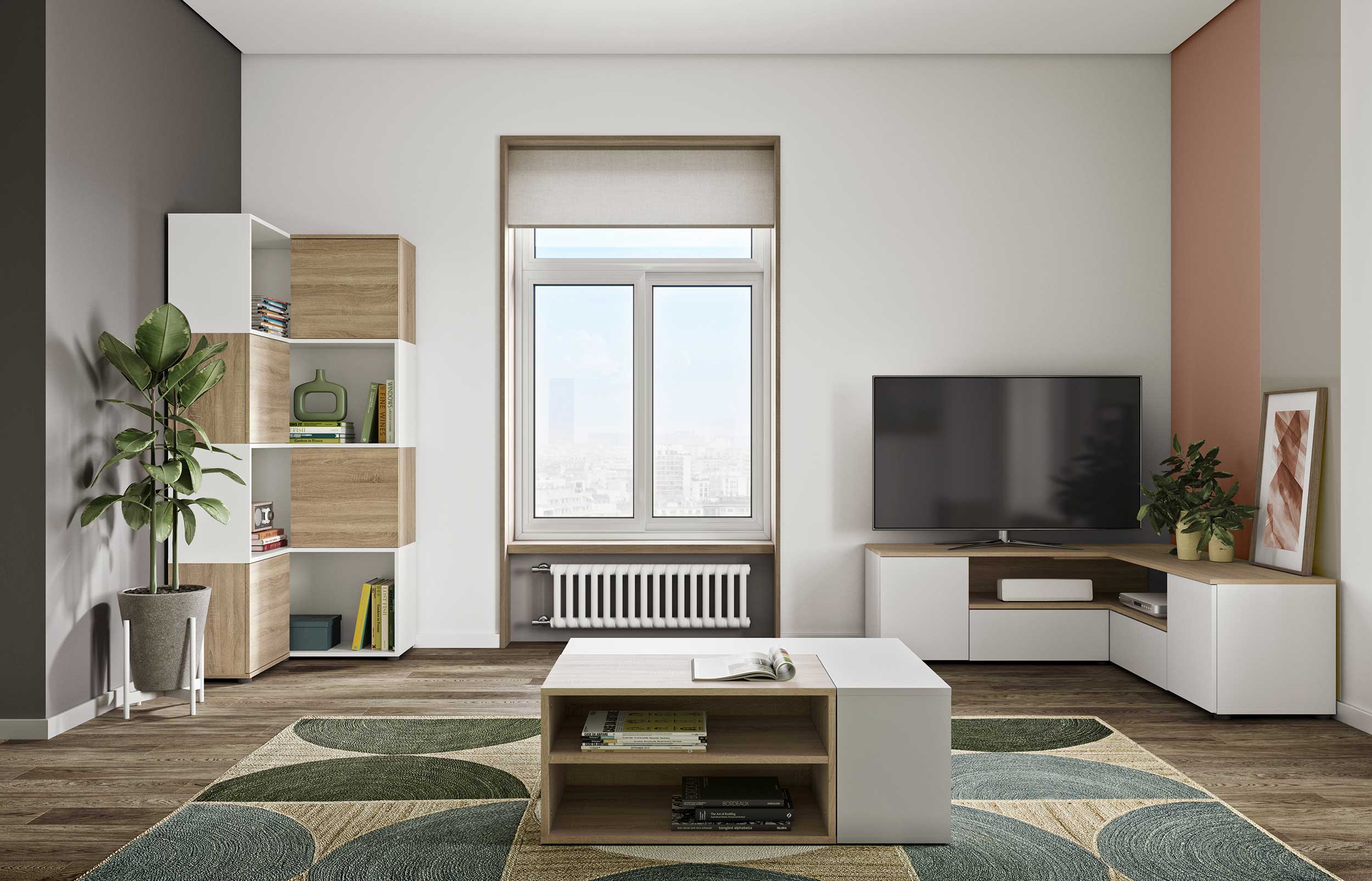 Meuble TV Cleo 130cm - blanc/chêne - Image 9