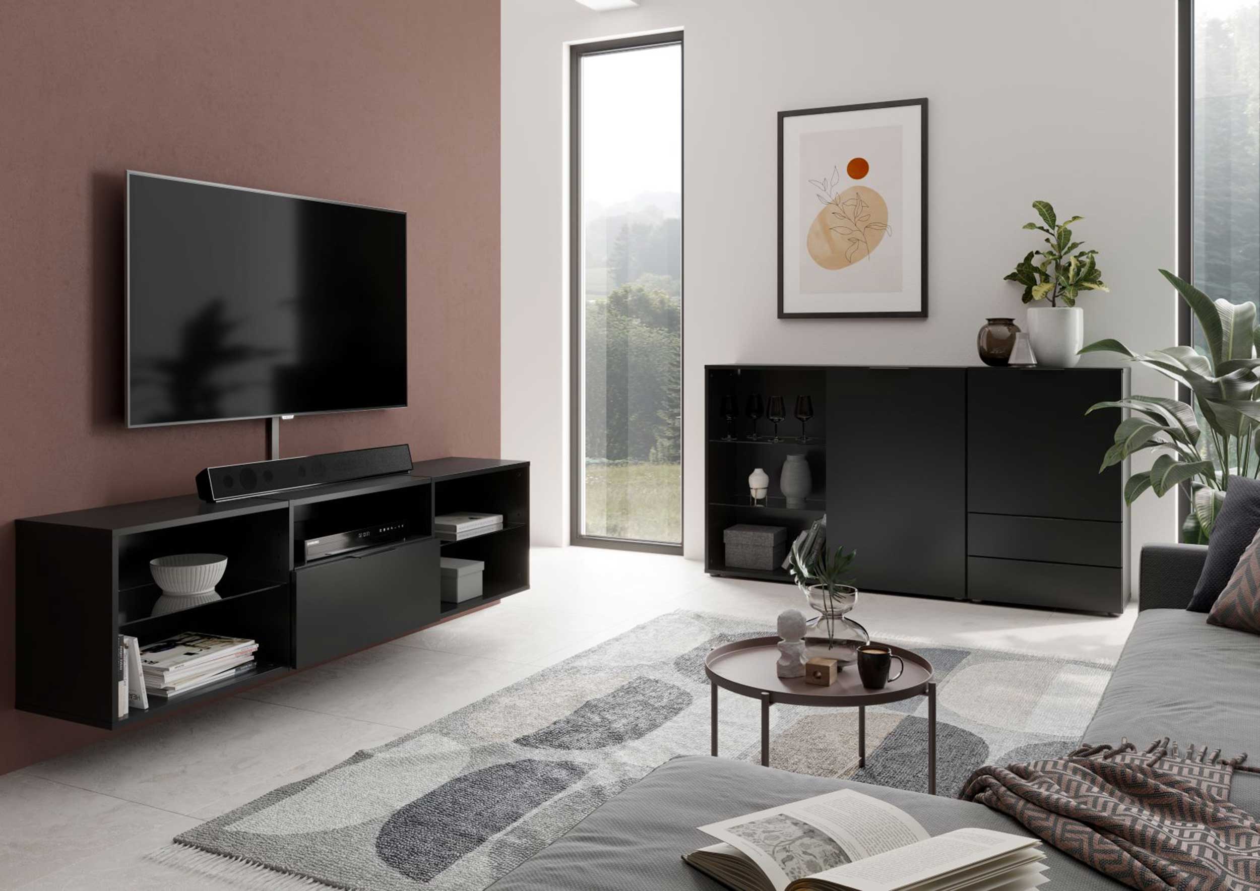 Meuble TV Damien 140cm flottant - noir - Image 2