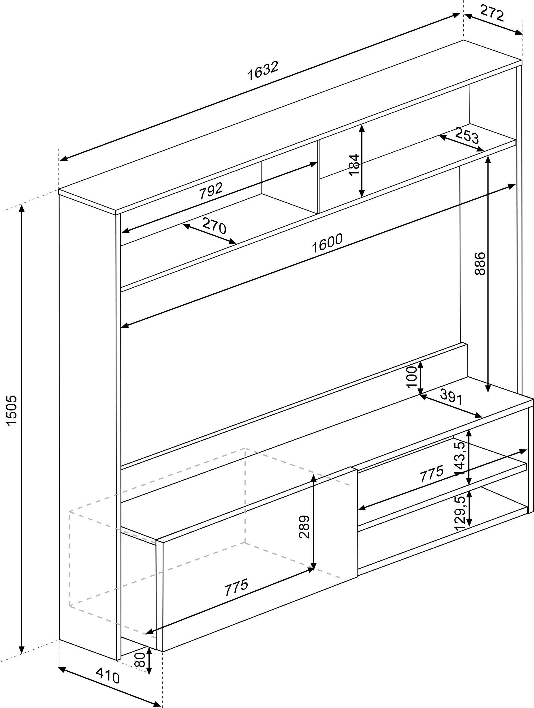 Meuble TV Daphne 163cm avec porte pliante - chêne/noir - Image 4