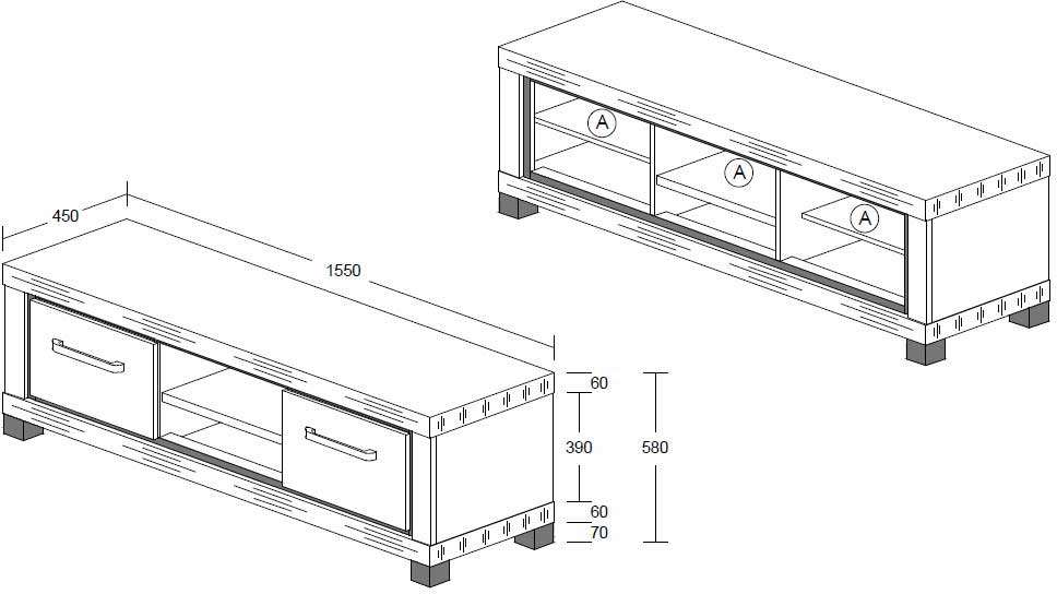 Meuble tv Dirk 155cm 2 portes - gris - Image 2