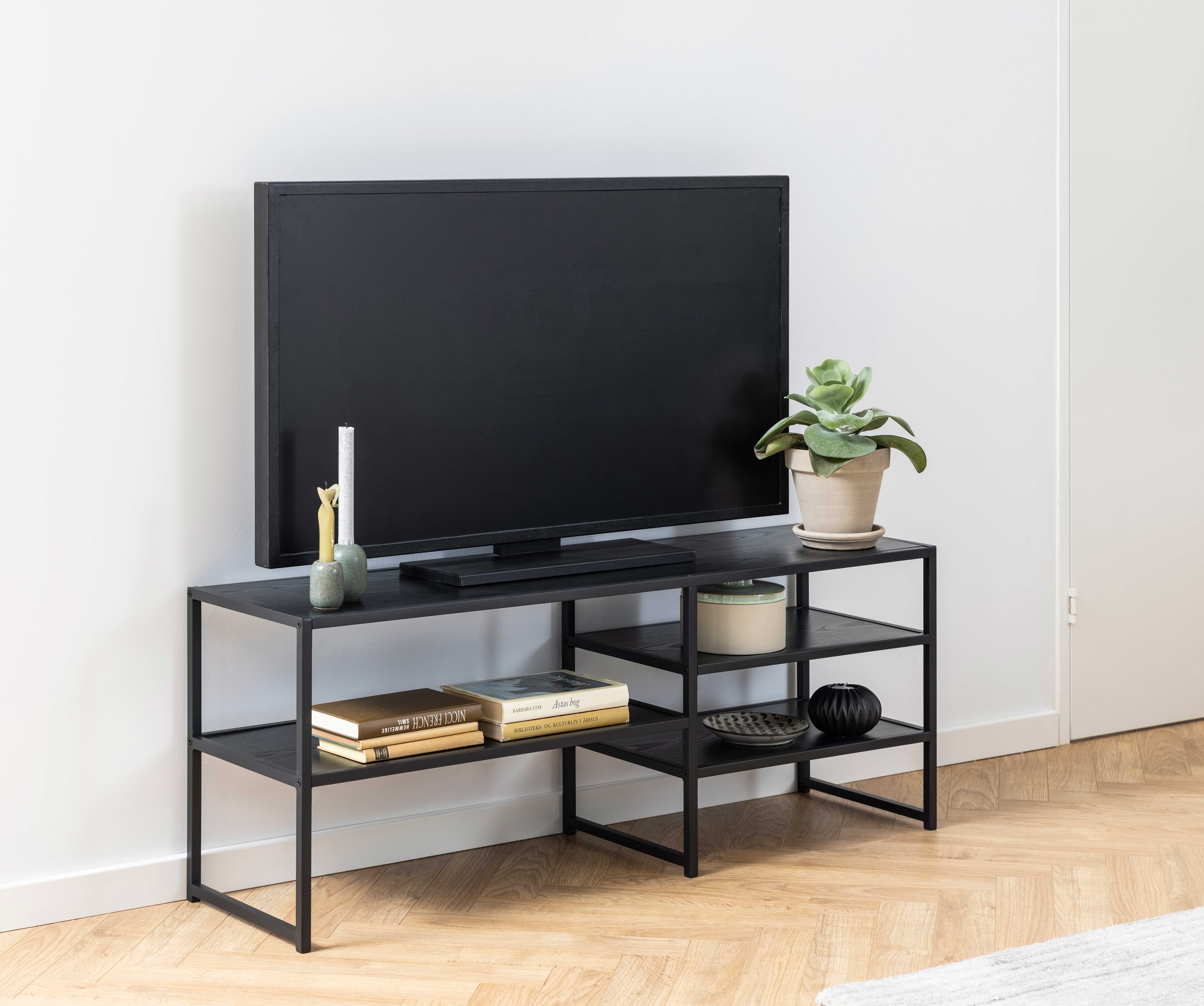 Meuble TV Dover 120cm 3 tablettes industriel - noir - Image 10