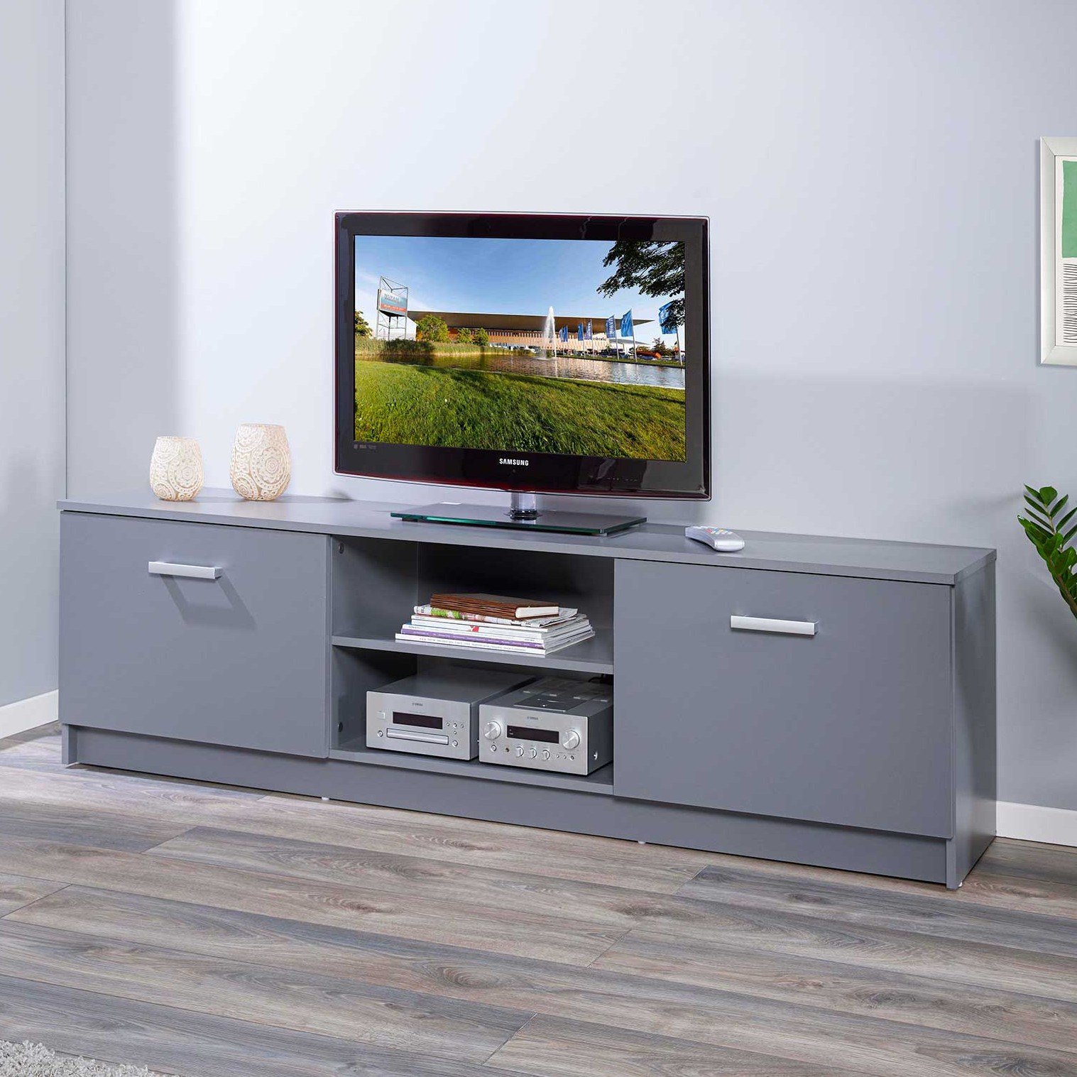 Meuble TV Eden 180cm 2 portes - gris graphite