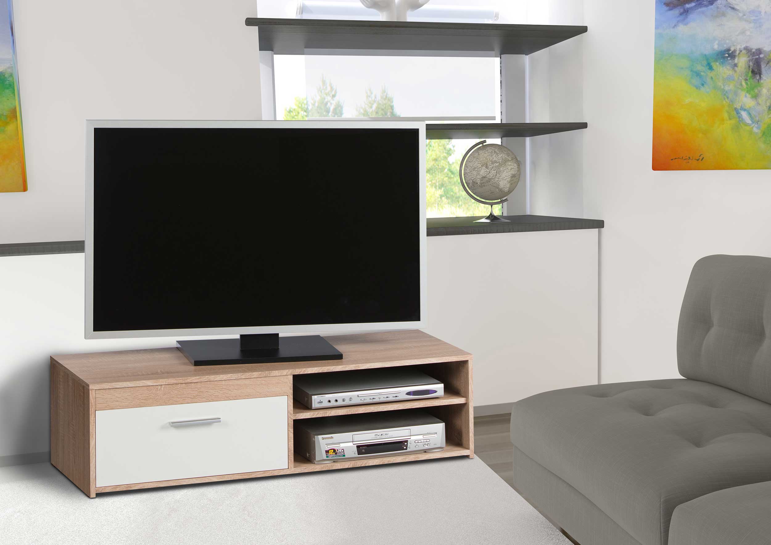 Meuble tv Gamba 120cm avec 1 porte - chêne/blanc - Image 4