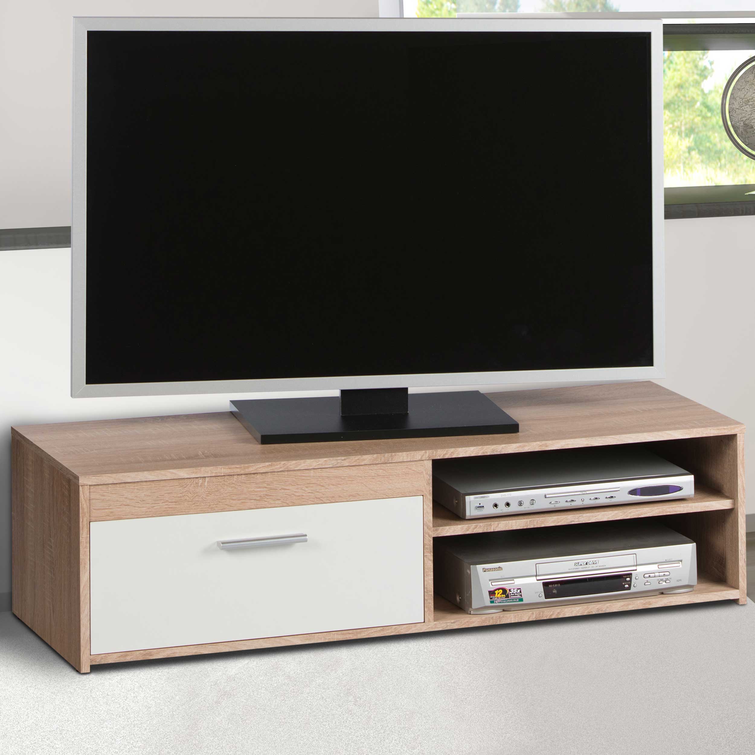 Meuble tv Gamba 120cm avec 1 porte - chêne/blanc - Image 1