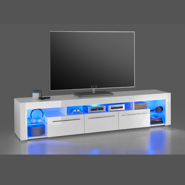 Meuble tv Gazza 200cm avec 3 tiroirs - blanc