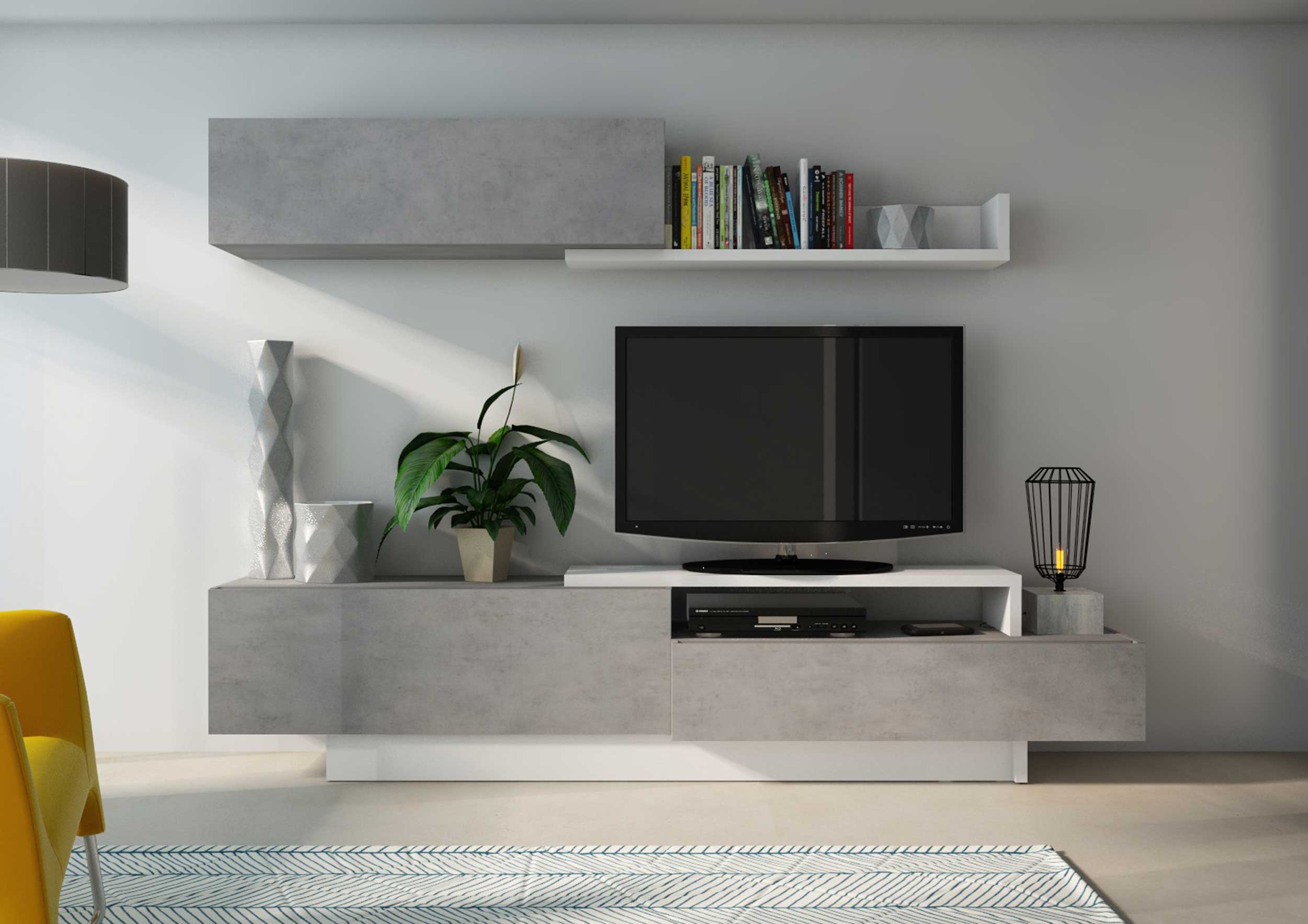 Meuble TV Izquierdo 240cm 3 portes - béton/blanc - Image 5