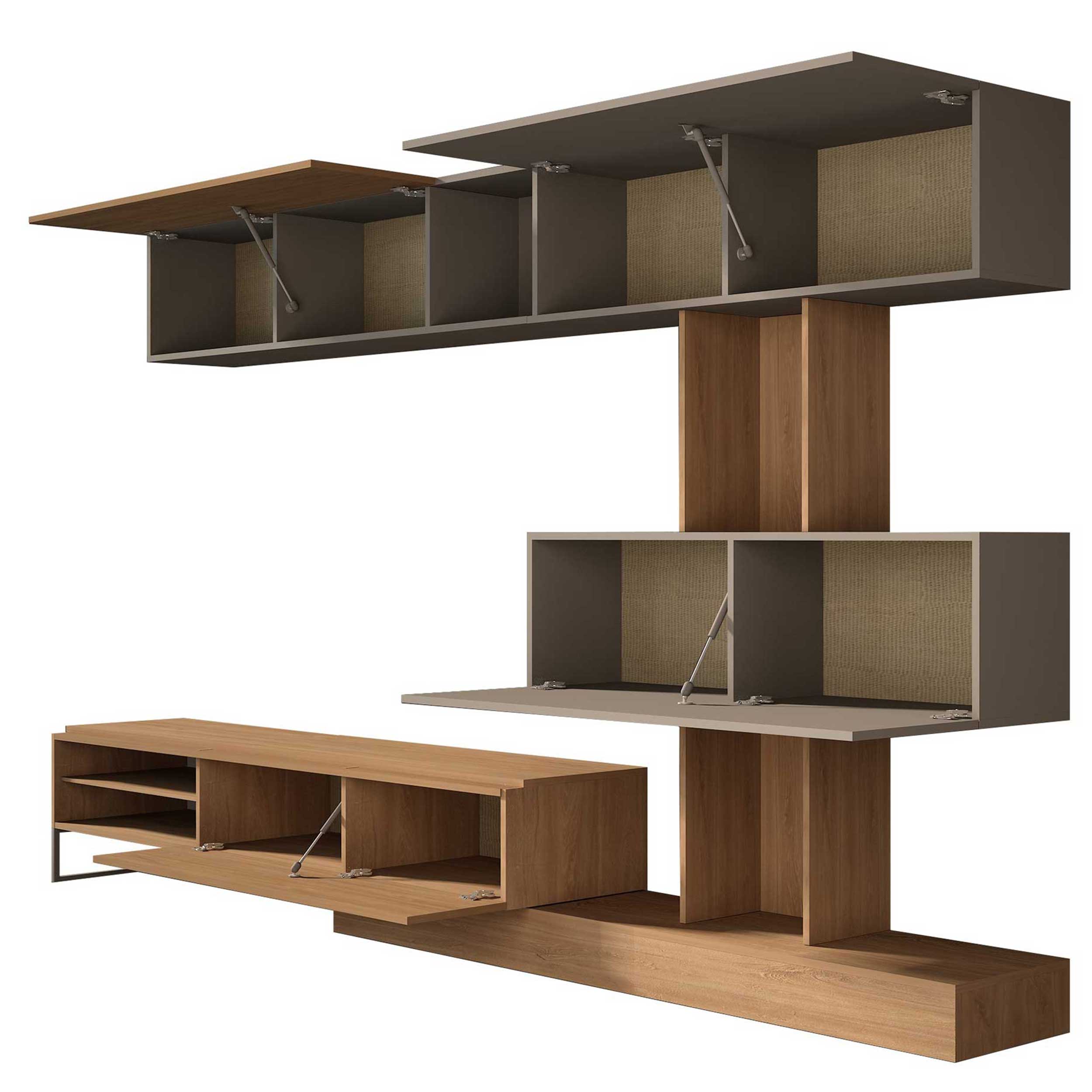 Meuble TV Judith 270cm 4 portes - gris/ décor en chêne - Image 3