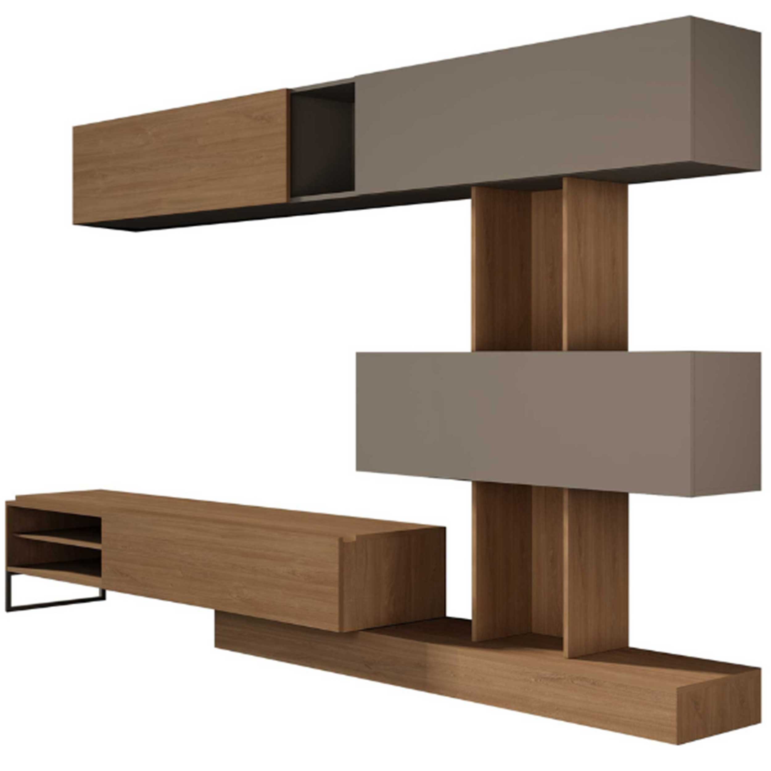 Meuble TV Judith 270cm 4 portes - gris/ décor en chêne - Image 5