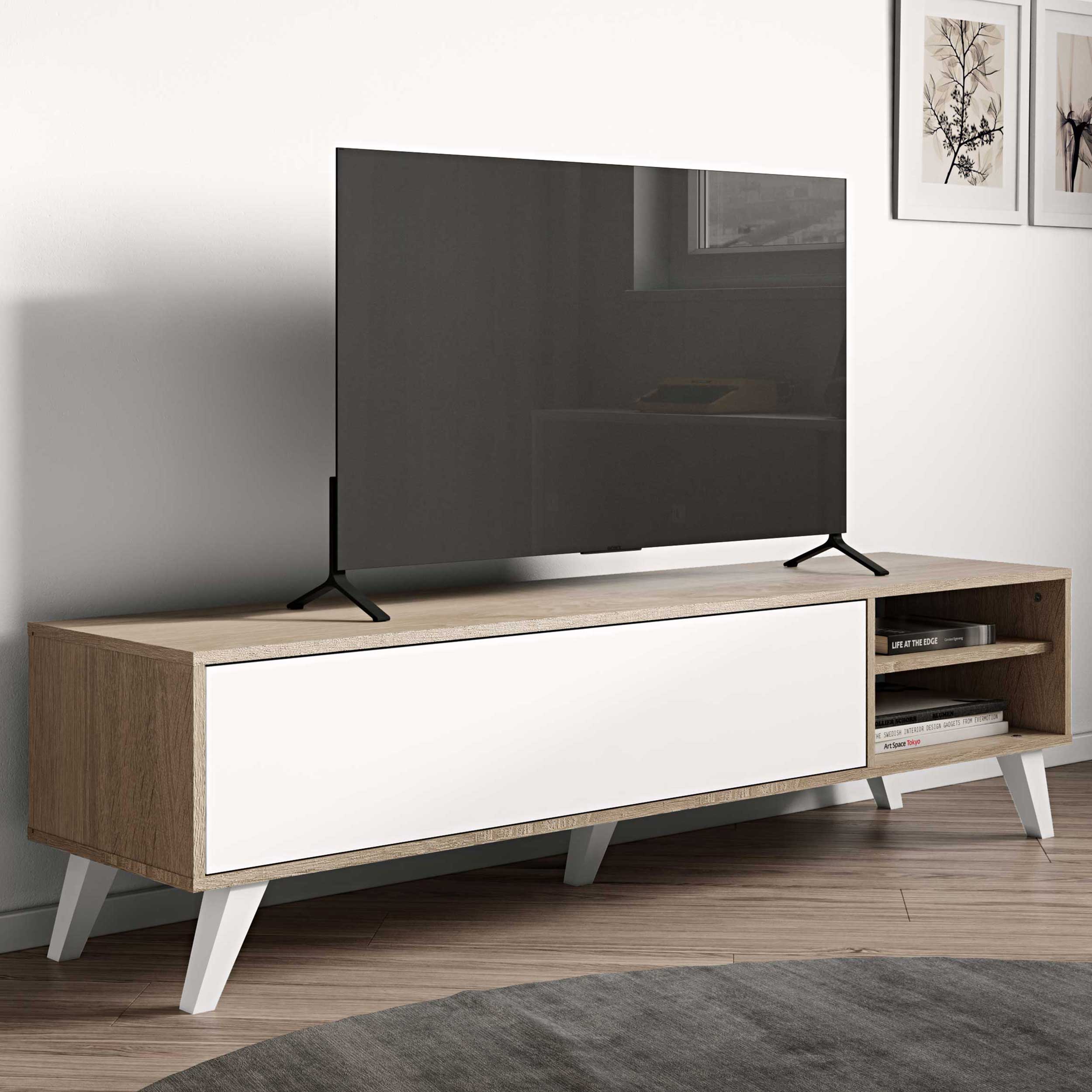 Meuble TV Kim 165cm - chêne/blanc - Image 1