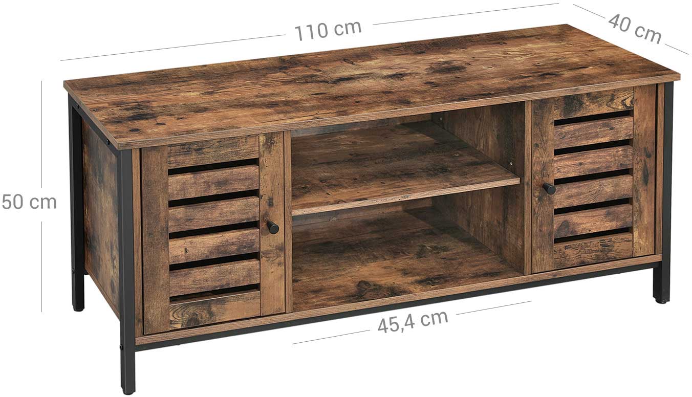 Meuble TV Lance 110cm 2 portes 2 niches - brun rustique/noir - Image 2