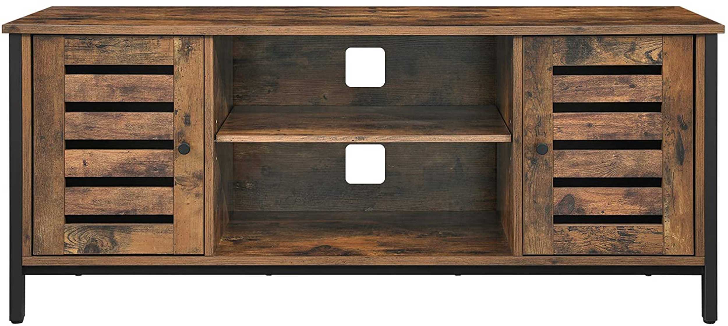 Meuble TV Lance 110cm 2 portes 2 niches - brun rustique/noir - Image 3