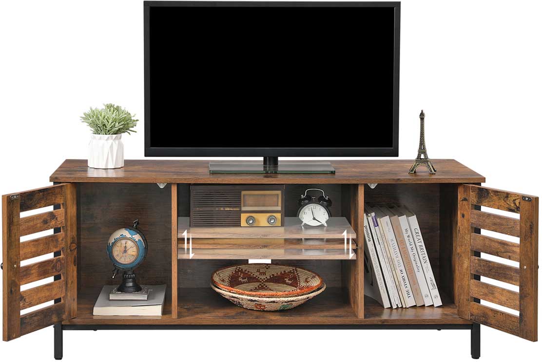 Meuble TV Lance 110cm 2 portes 2 niches - brun rustique/noir - Image 5