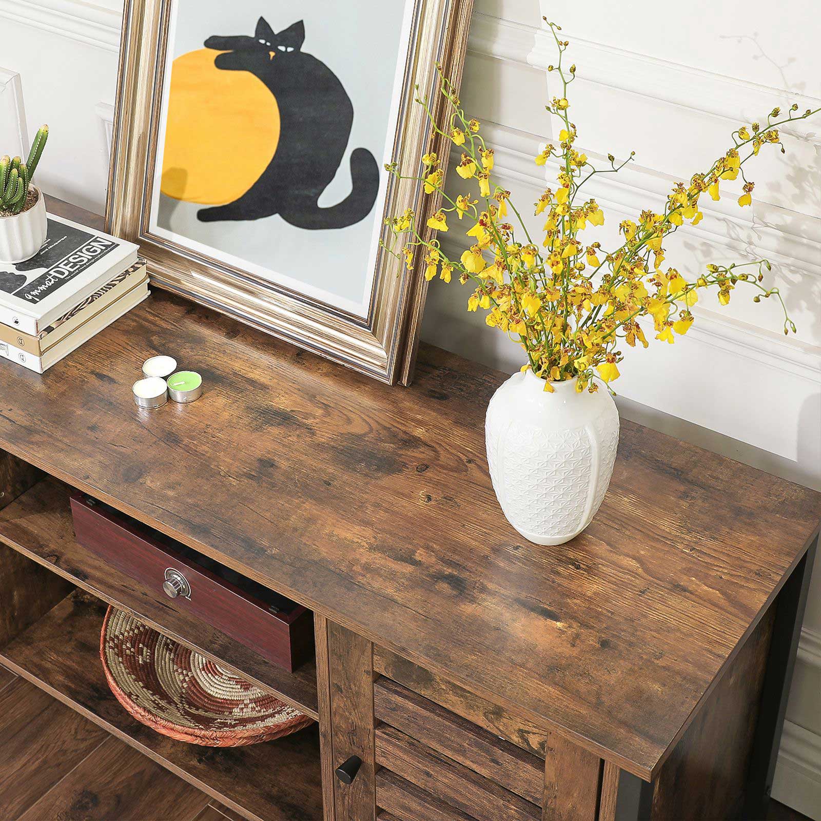 Meuble TV Lance 110cm 2 portes 2 niches - brun rustique/noir - Image 7