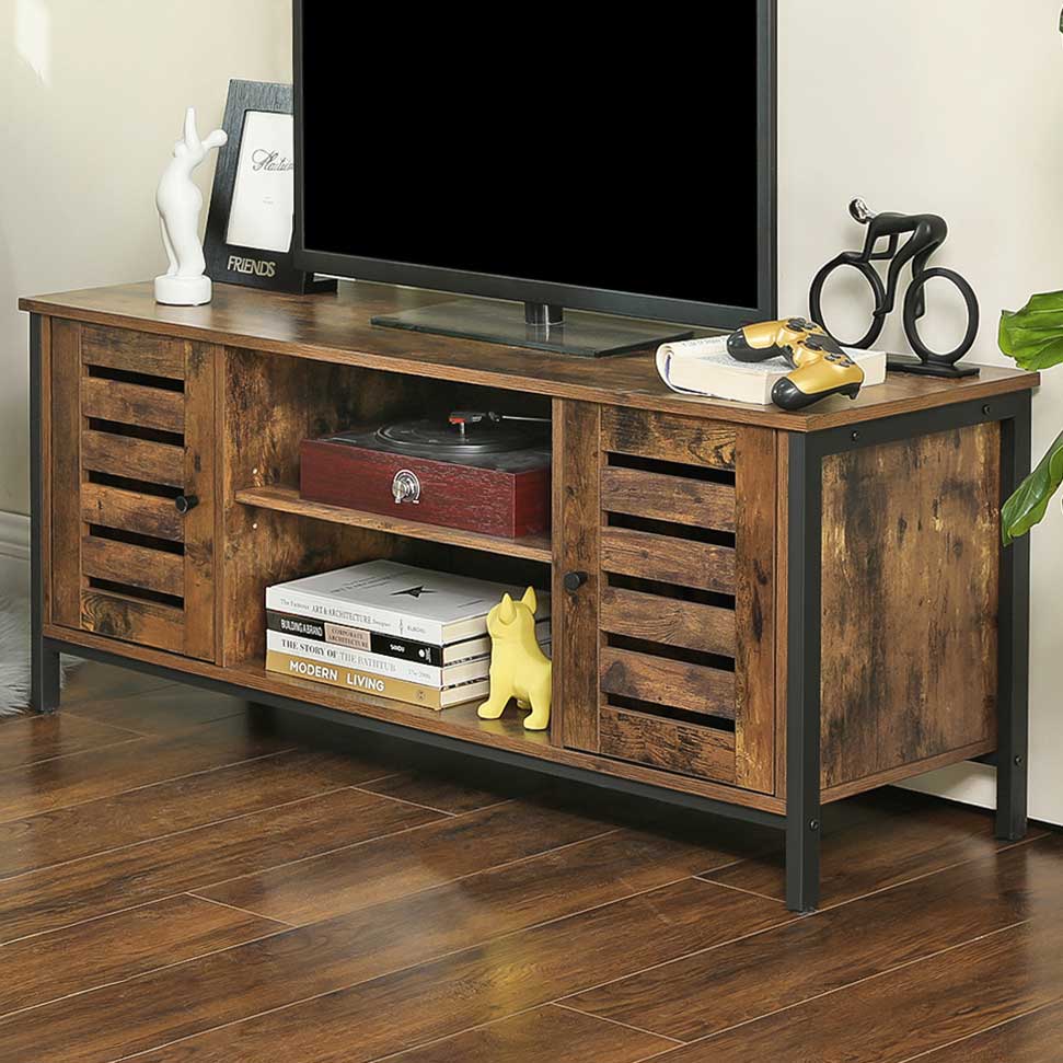 Meuble TV Lance 110cm 2 portes 2 niches - brun rustique/noir