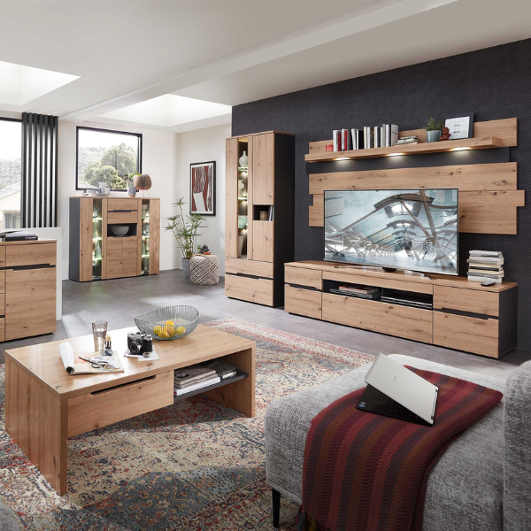 Meuble TV Medina 2 portes & 2 tiroirs - chêne/anthracite - Image 2