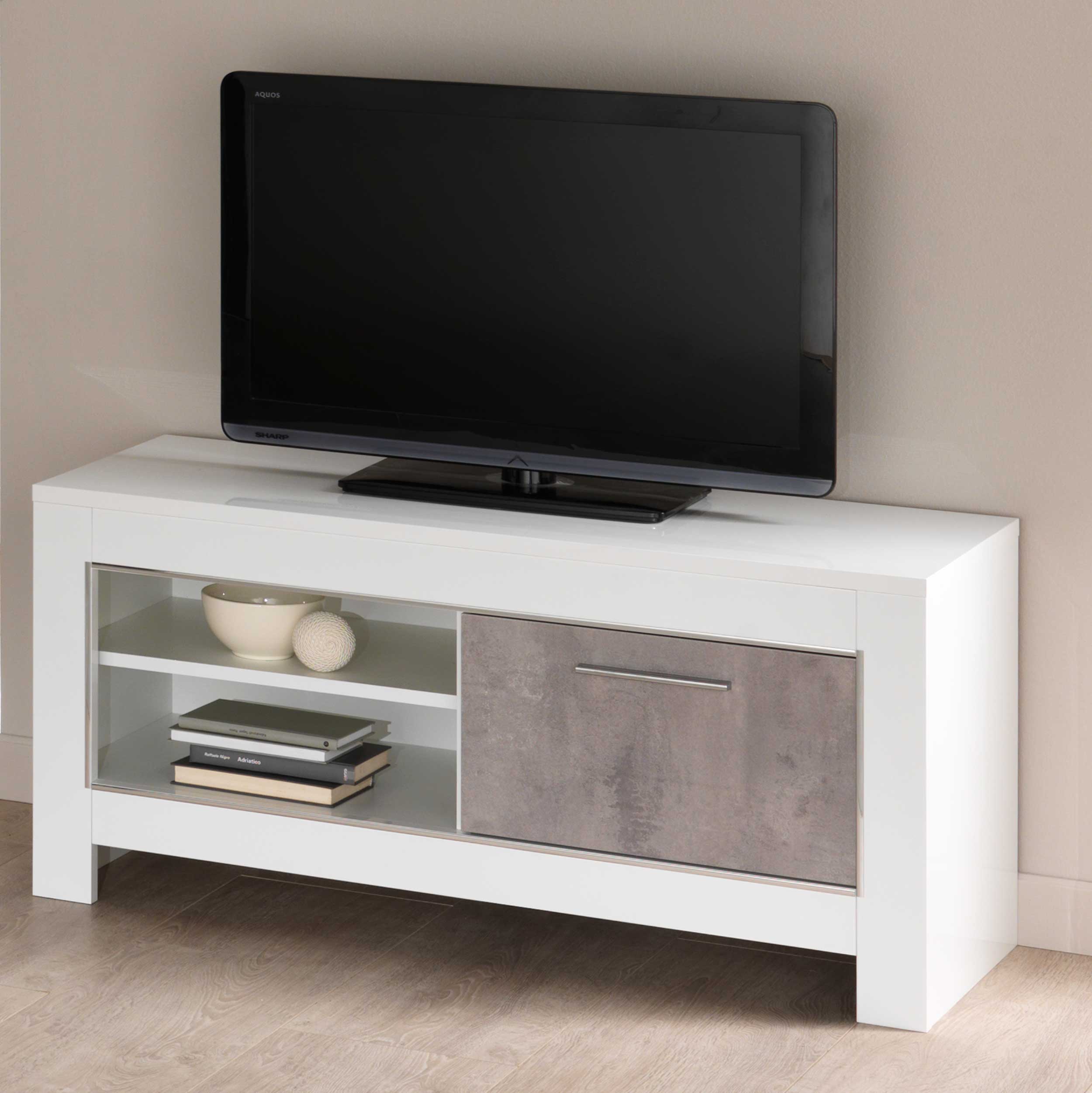 Meuble TV Modena 112 cm - blanc/béton