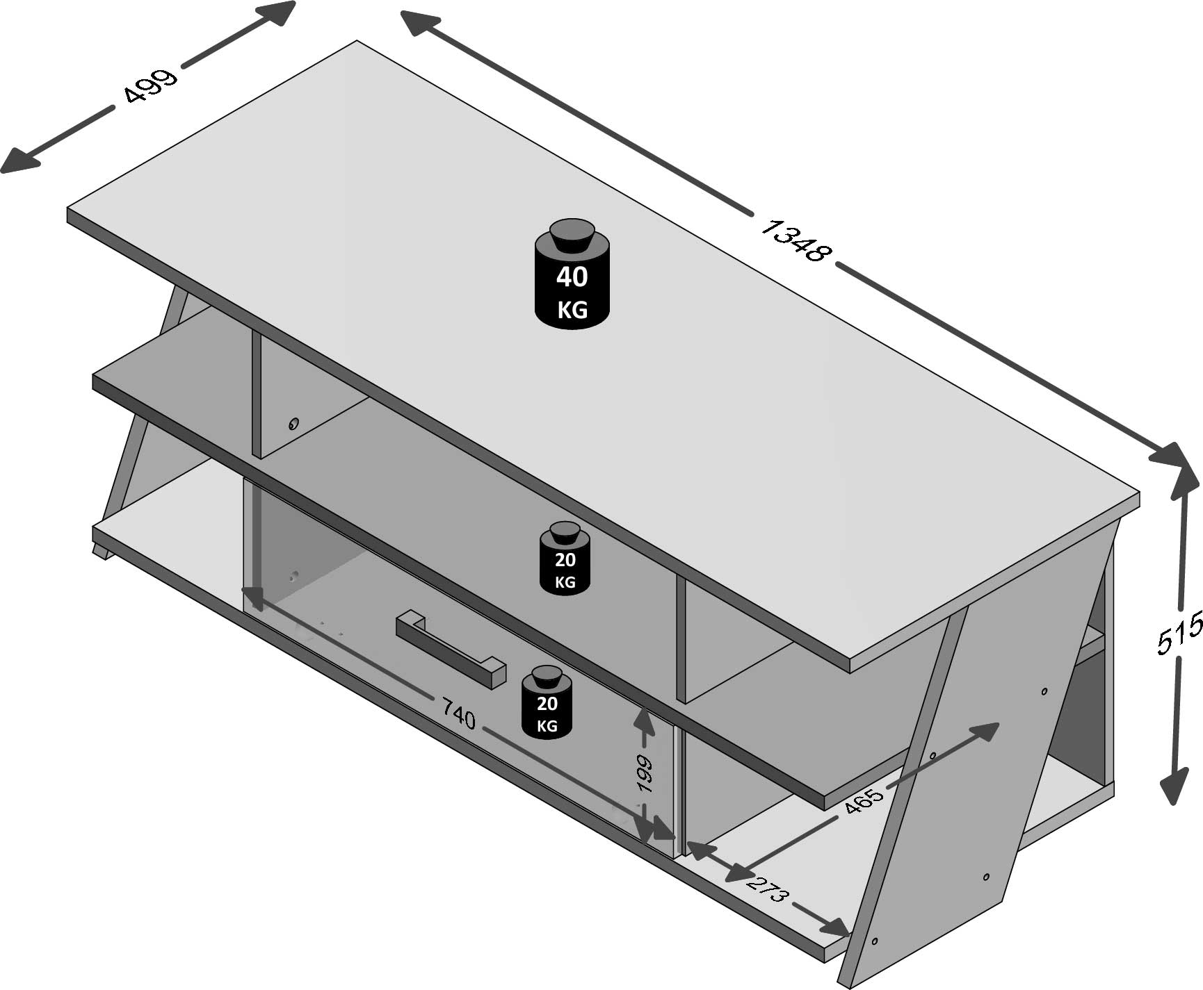 Meuble TV Nano 135cm - gris - Image 3