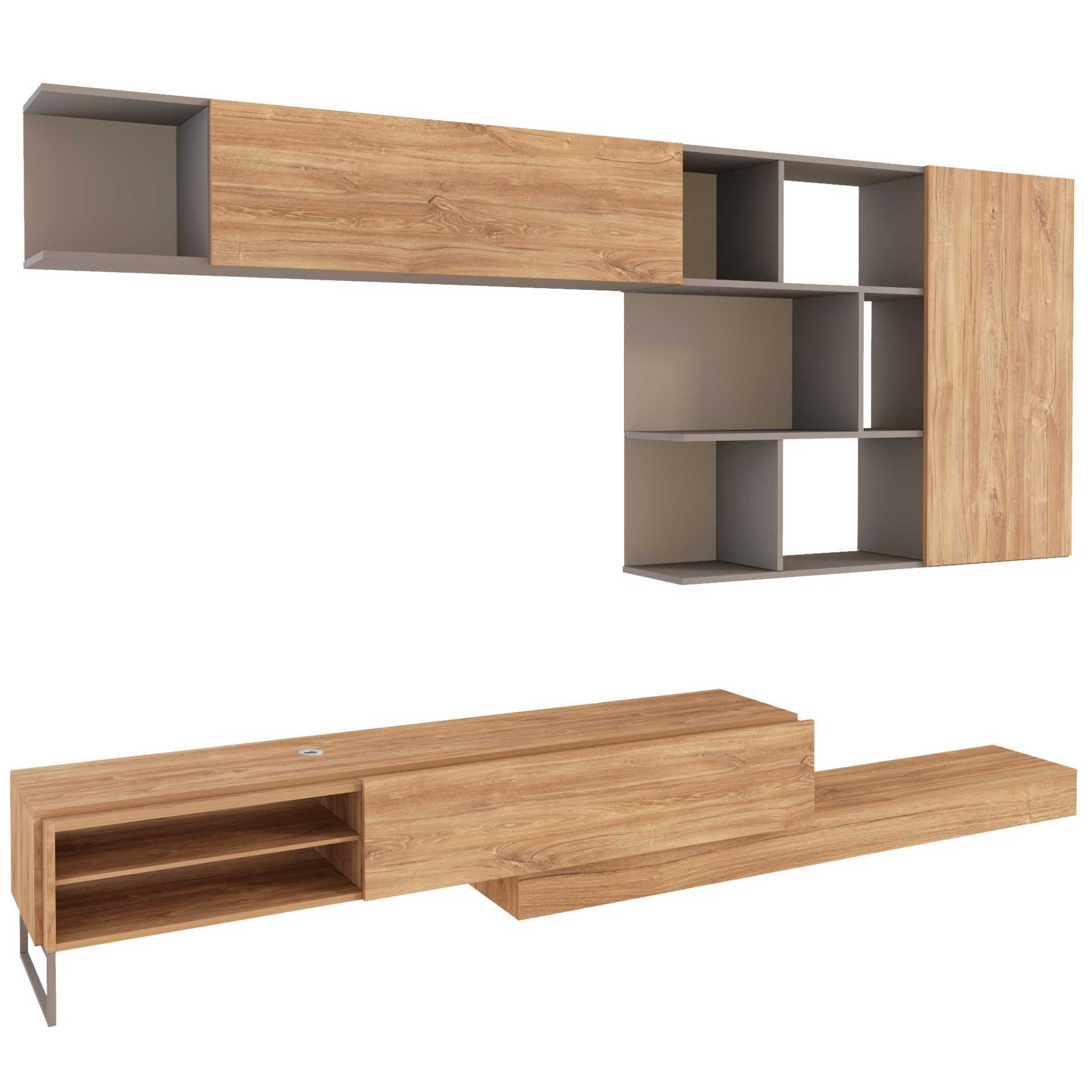 Meuble TV Pim 272cm 3 portes - gris/ décor en chêne - Image 3