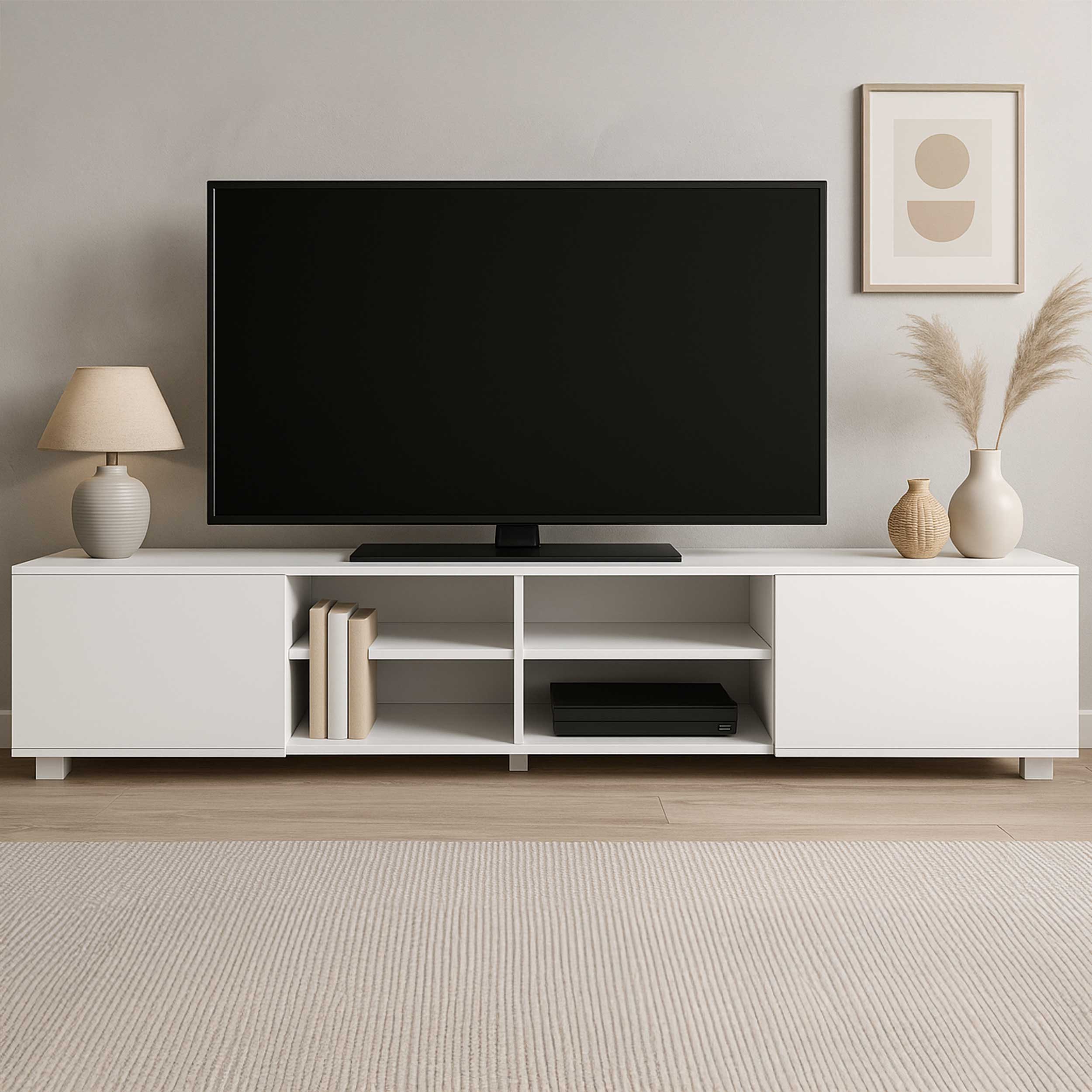 Meuble TV Podium 185 cm - blanc