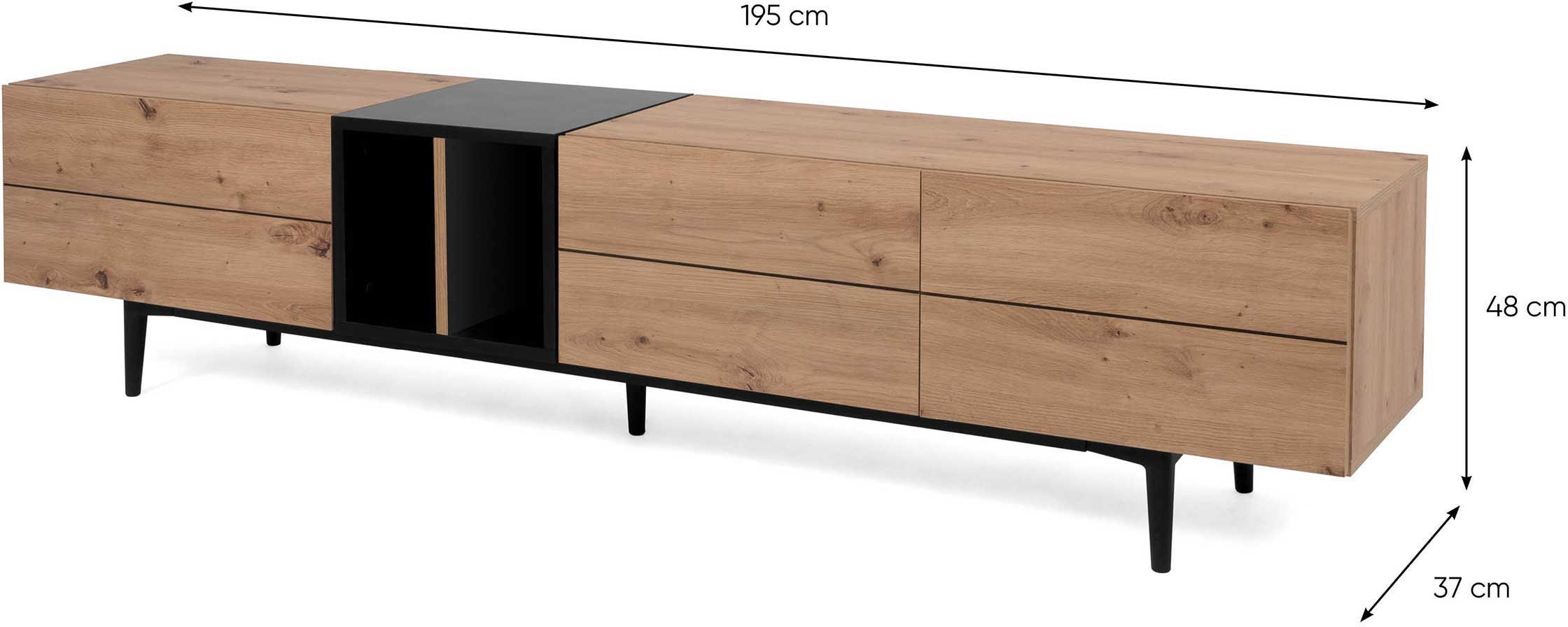 Meuble TV Ted 195cm 3 portes - chêne/noir - Image 2