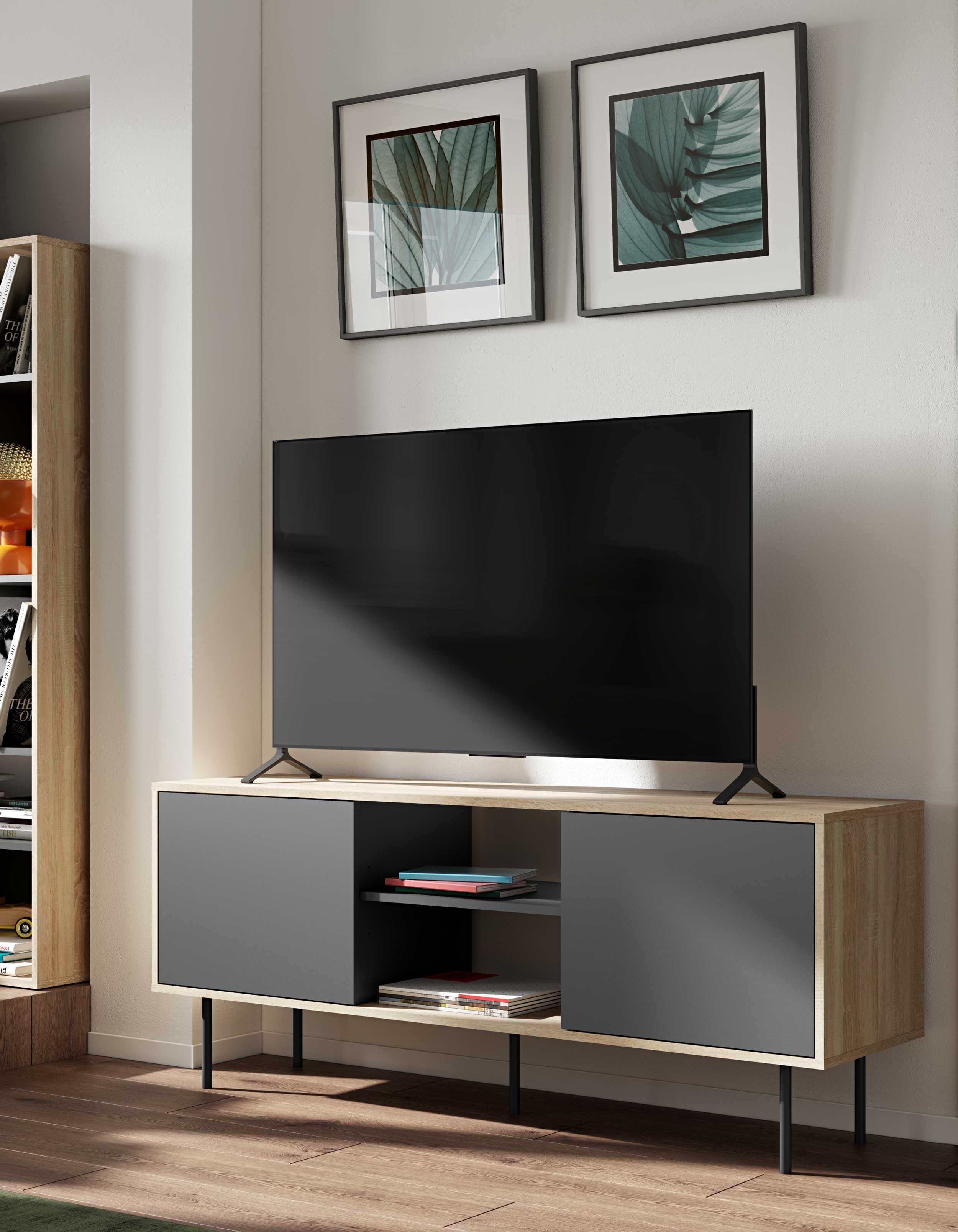 Meuble TV Vibe 150cm - chêne/noir - Image 11