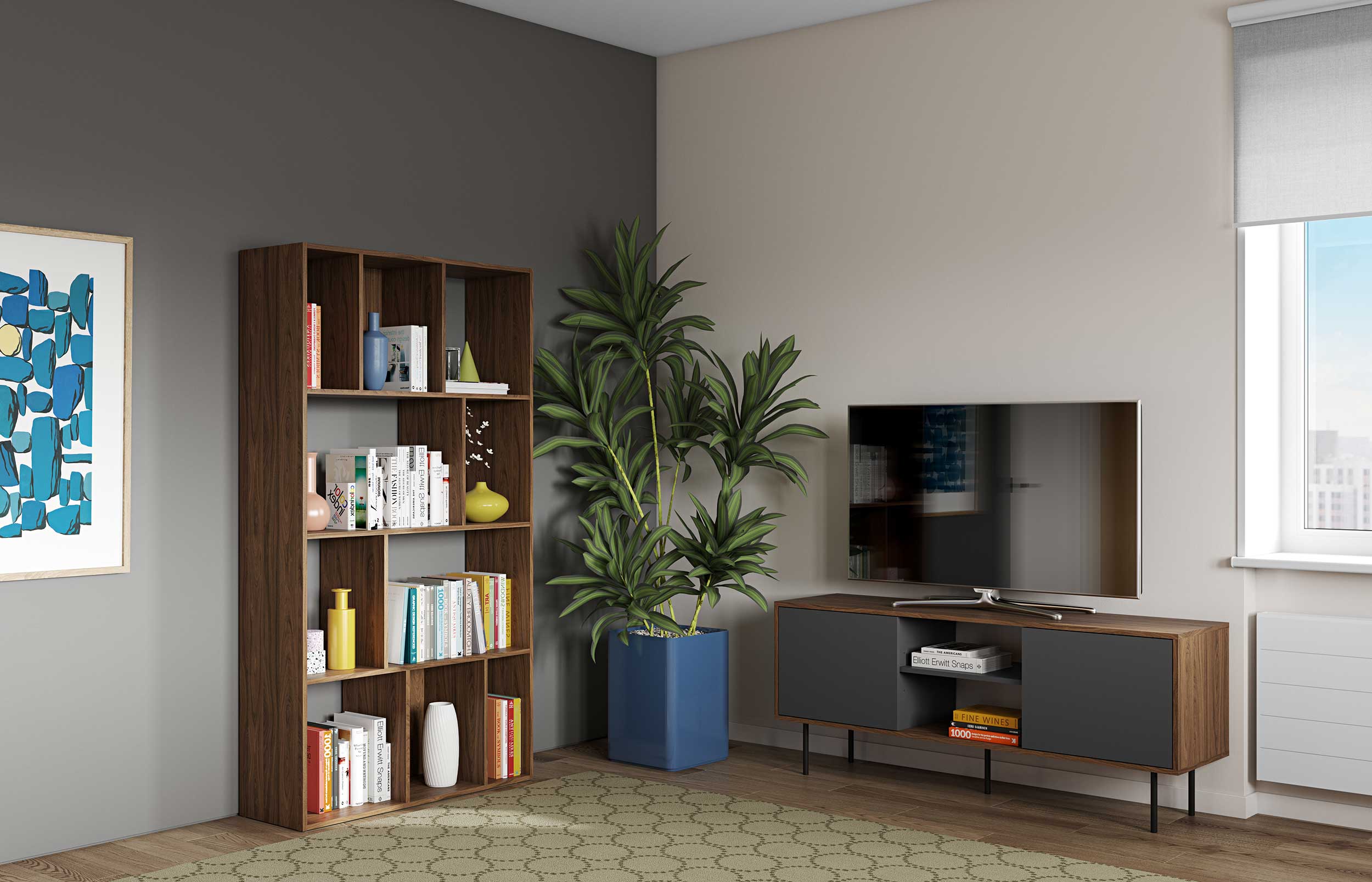 Meuble TV Vibe 150cm - noyer/gris - Image 11