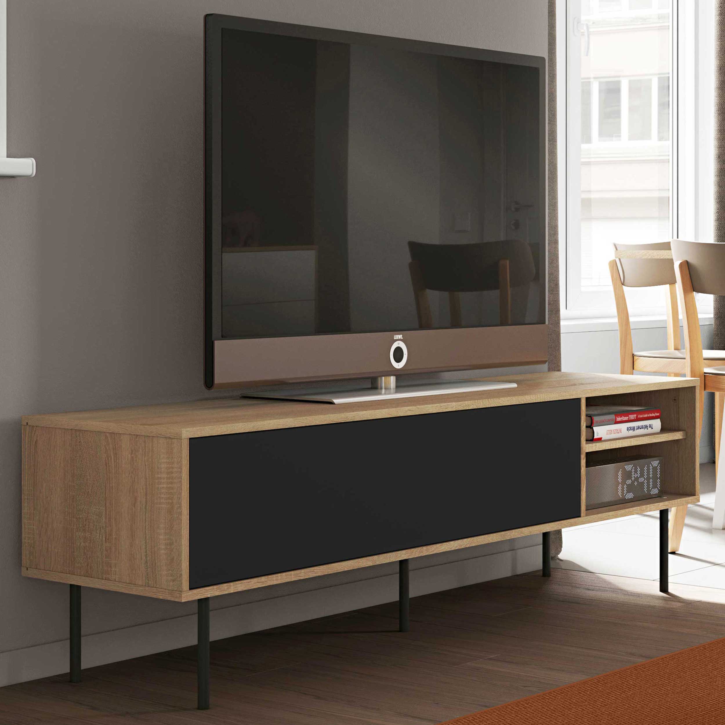 Meuble TV Watt 165cm - chêne/noir - Image 1