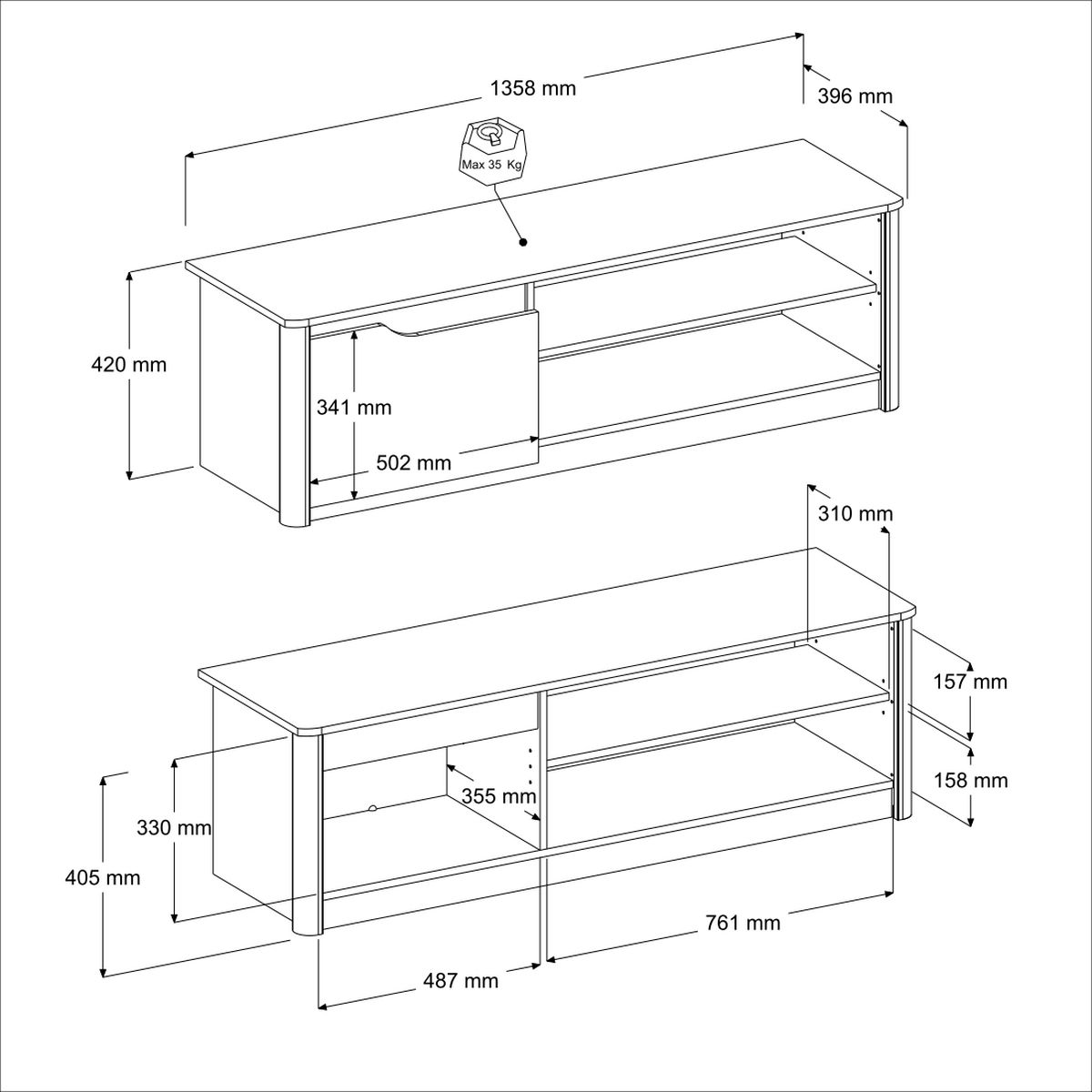 Meuble TV Wina 136cm - chêne - Image 2