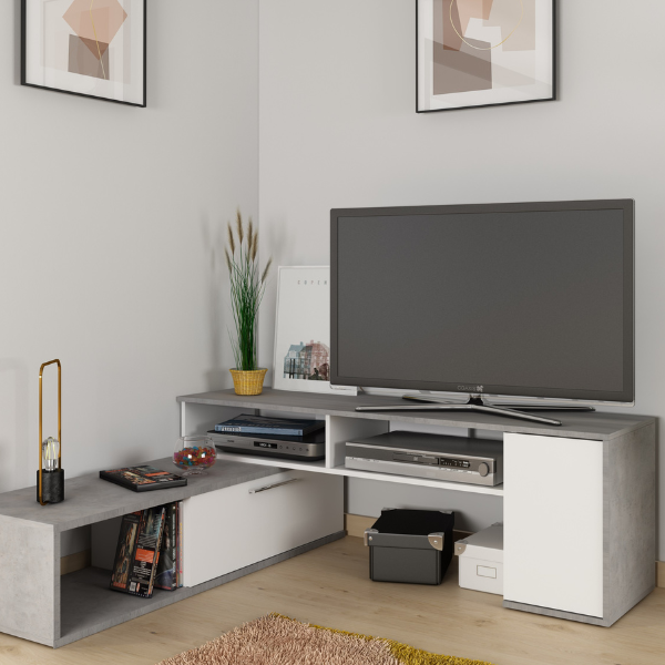 Meuble TV Winn 170-250 cm avec 2 armoires et 4 compartiments - béton/blanc - Image 2