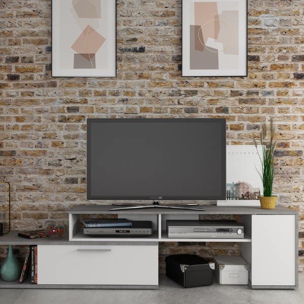 Meuble TV Winn 170-250 cm avec 2 armoires et 4 compartiments - béton/blanc - Image 3