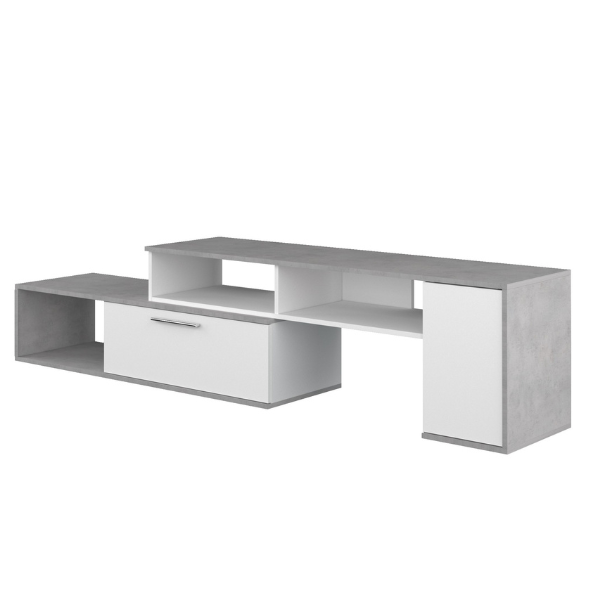 Meuble TV Winn 170-250 cm avec 2 armoires et 4 compartiments - béton/blanc - Image 4