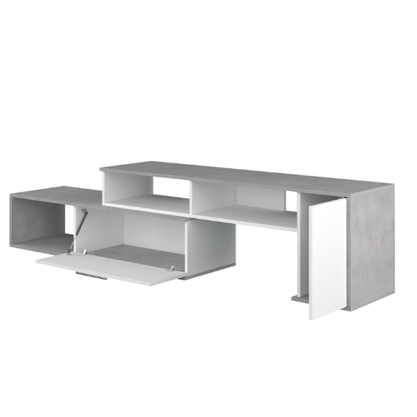 Meuble TV Winn 170-250 cm avec 2 armoires et 4 compartiments - béton/blanc - Image 5