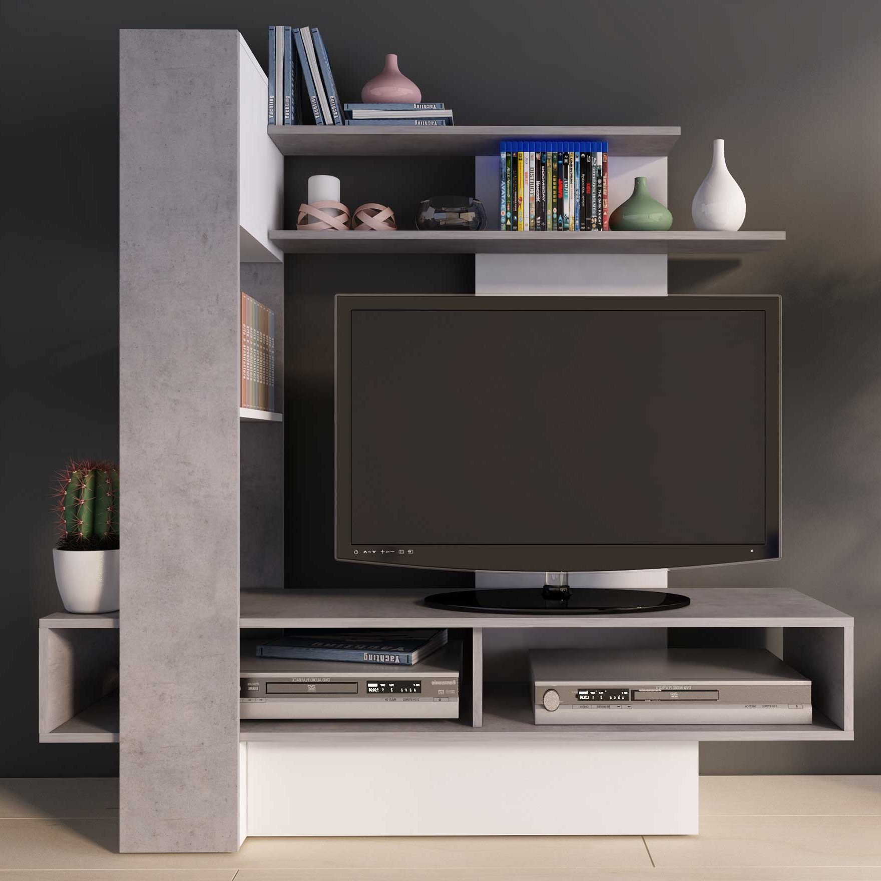 Meuble TV Zerko 140cm - béton/blanc